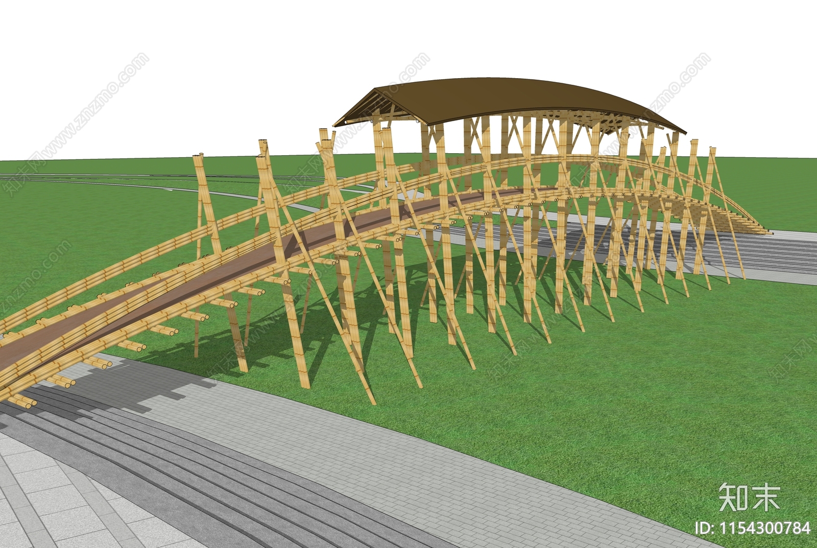 现代造型竹构拱桥SU模型下载【ID:1154300784】