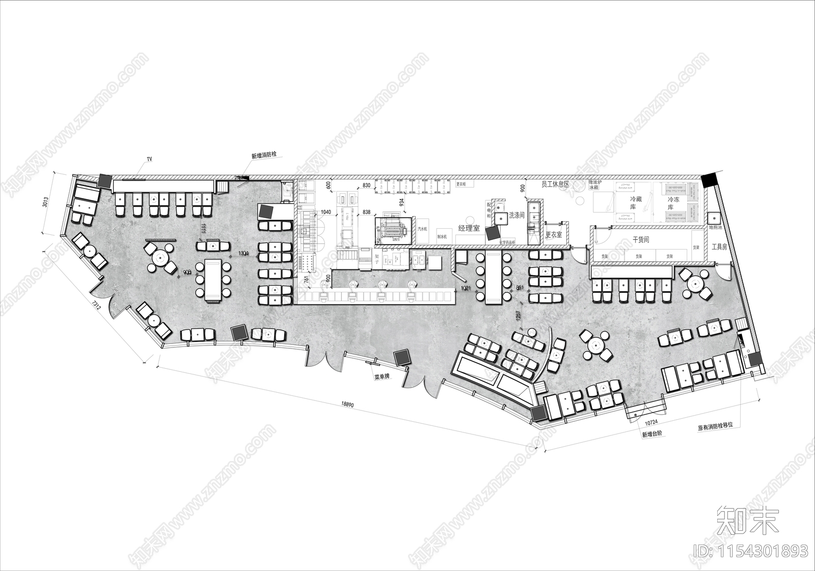 350㎡连锁快餐店平面布置图施工图下载【ID:1154301893】