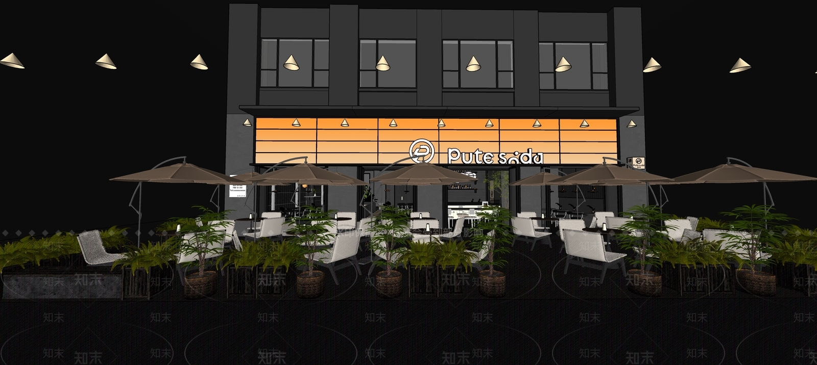 现代日夜咖酒吧外摆SU模型下载【ID:1154343672】
