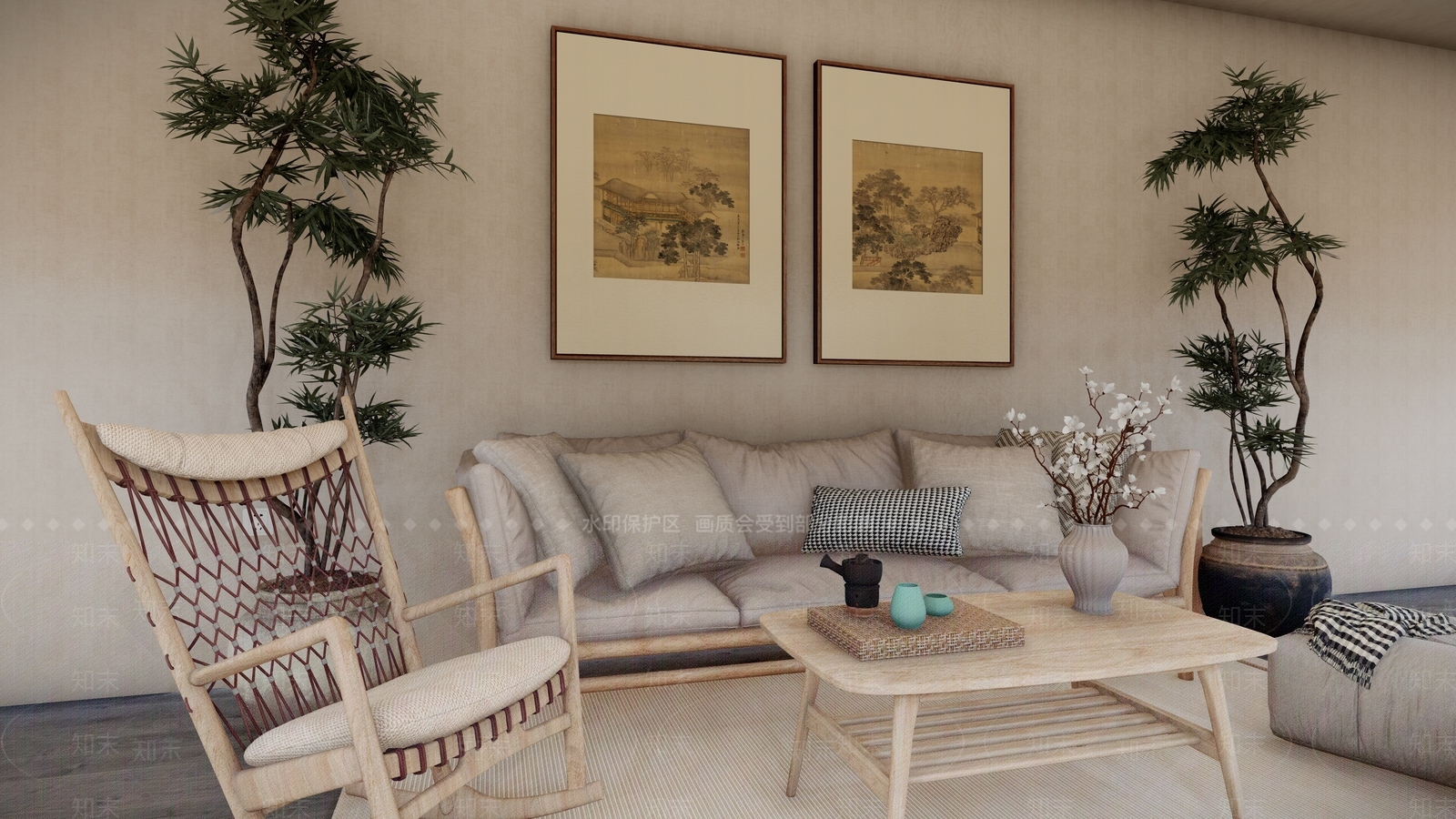 侘寂风客厅SU模型下载【ID:1154304838】