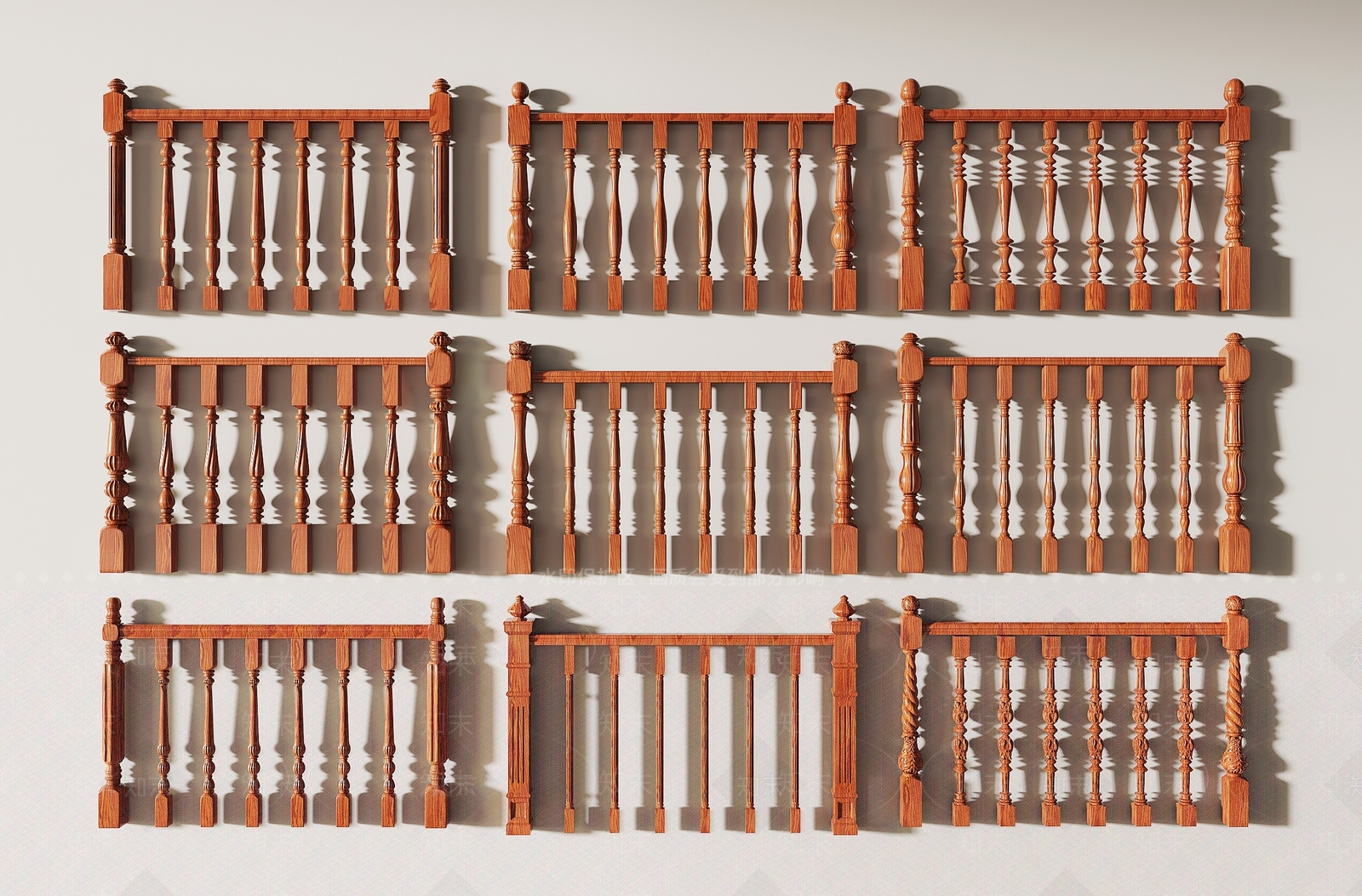 美式木艺栏杆SU模型下载【ID:1154305670】