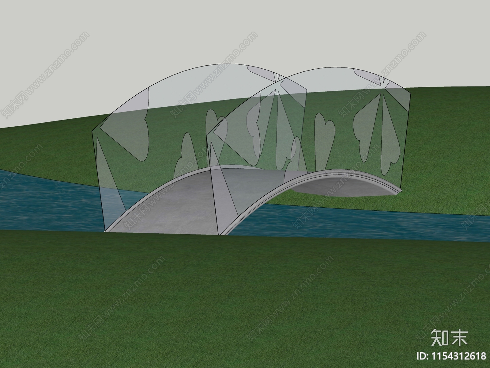 现代混凝土景观配景桥SU模型下载【ID:1154312618】