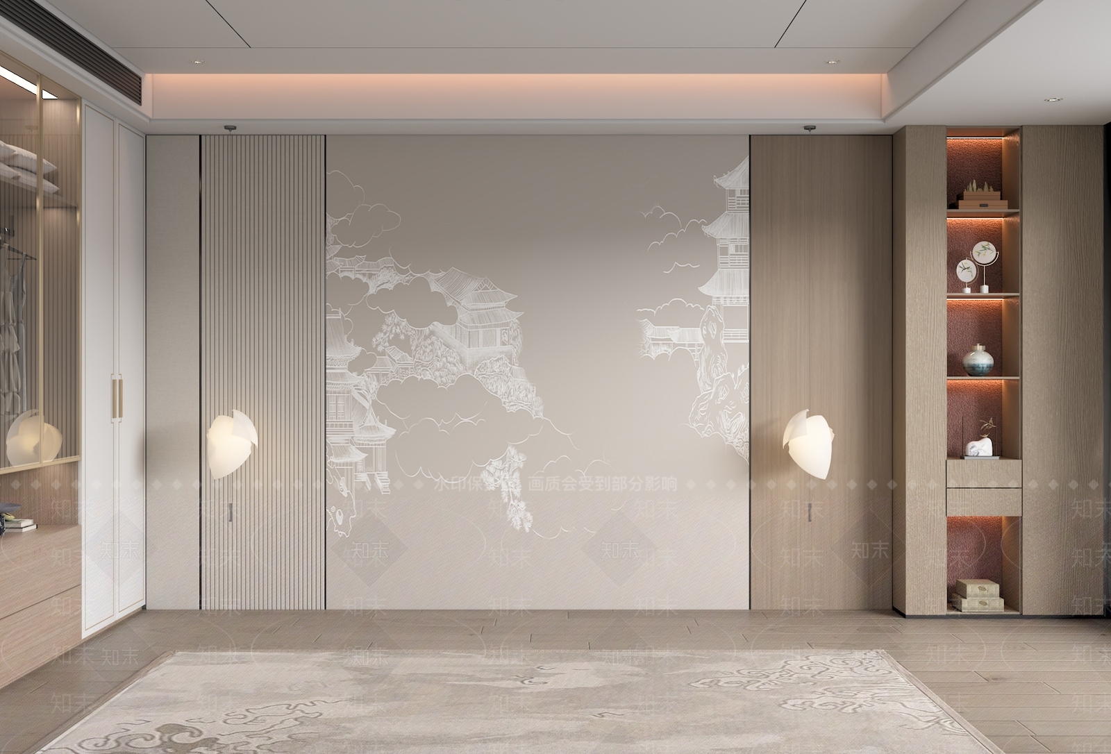 新中式卧室背景墙3D模型下载【ID:1154313738】