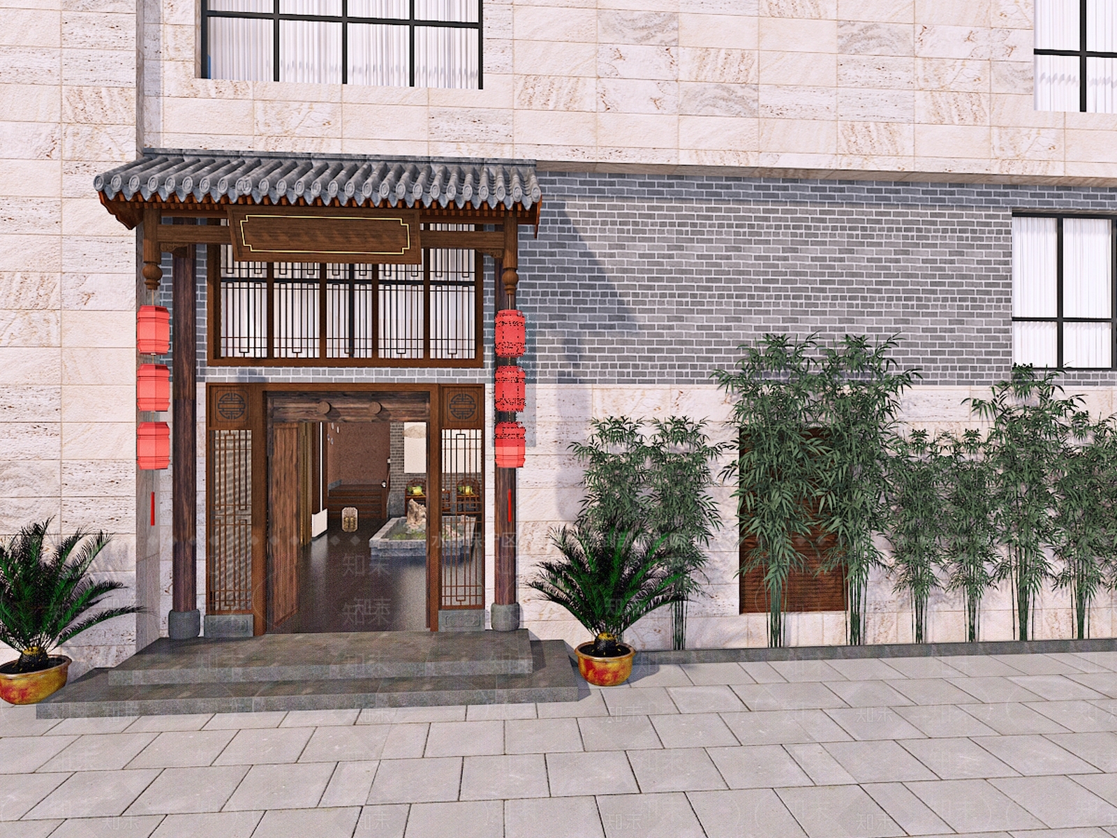 中式餐厅门头门面3D模型下载【ID:1154317215】
