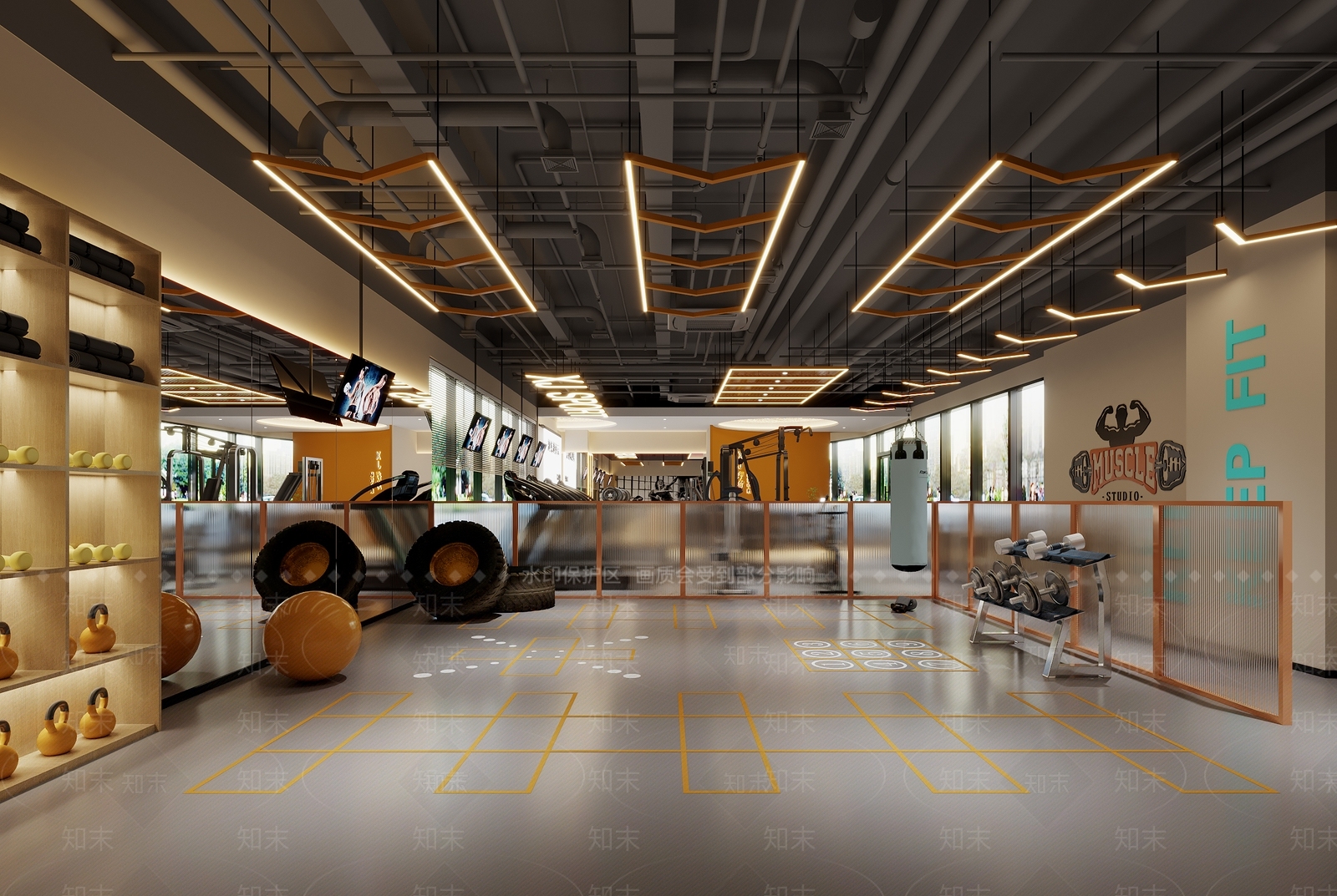 工业风健身房3D模型下载【ID:1154321829】