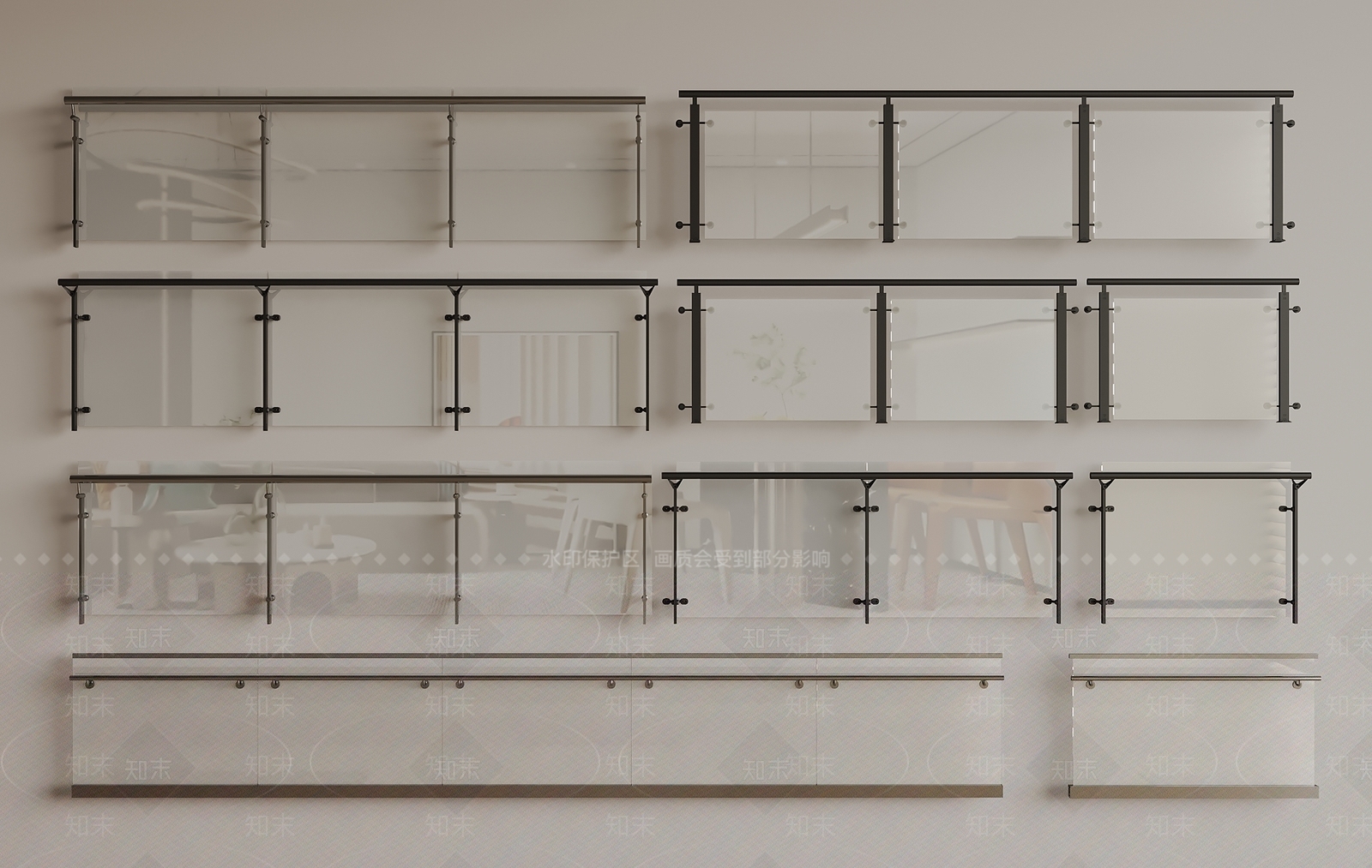 现代玻璃栏杆3D模型下载【ID:1154323877】