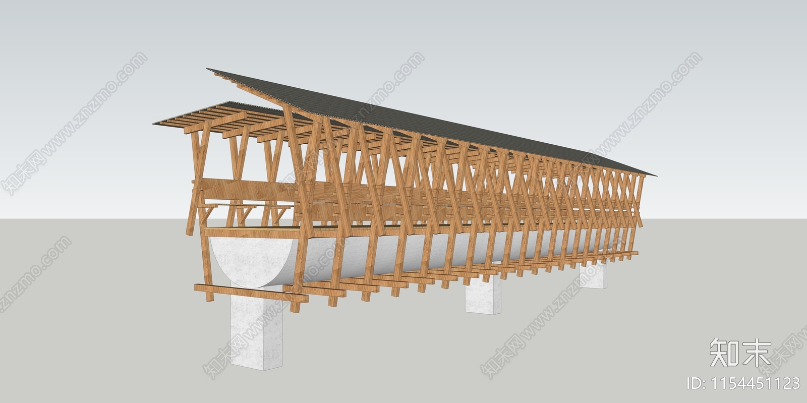 新中式乡村廊桥SU模型下载【ID:1154451123】