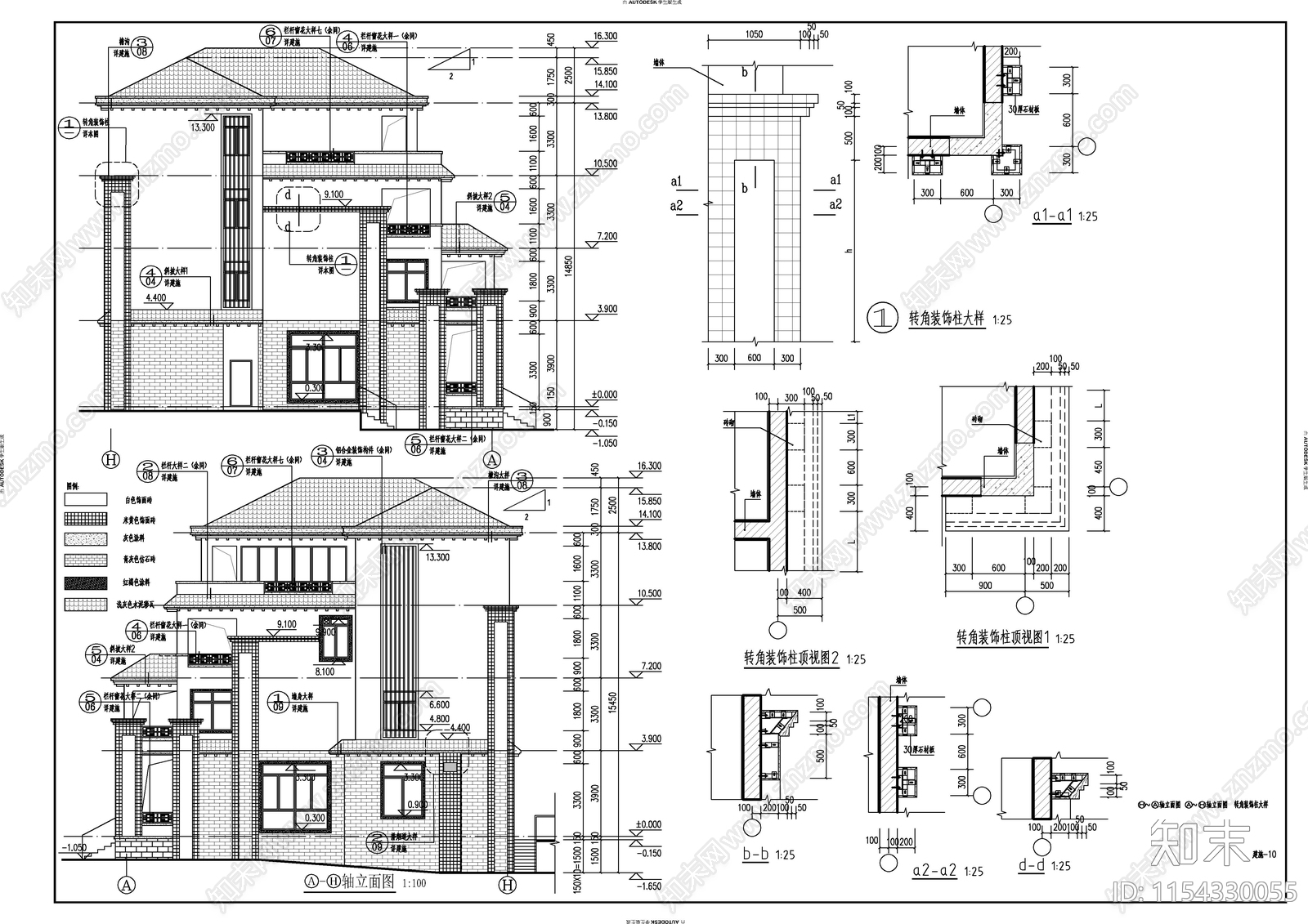 新中式四层自建房建施cad施工图下载【ID:1154330055】