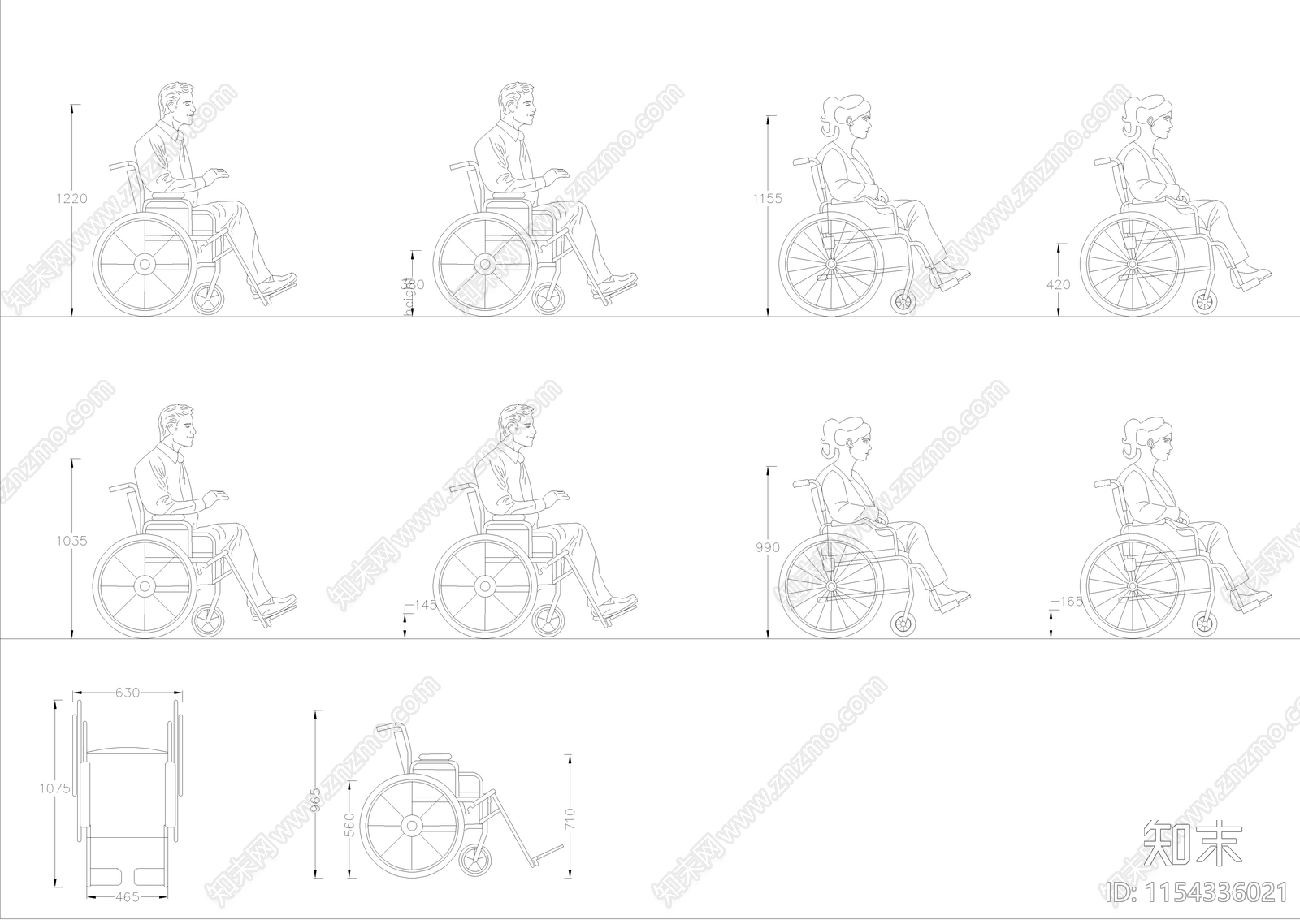 轮椅人物cad施工图下载【ID:1154336021】