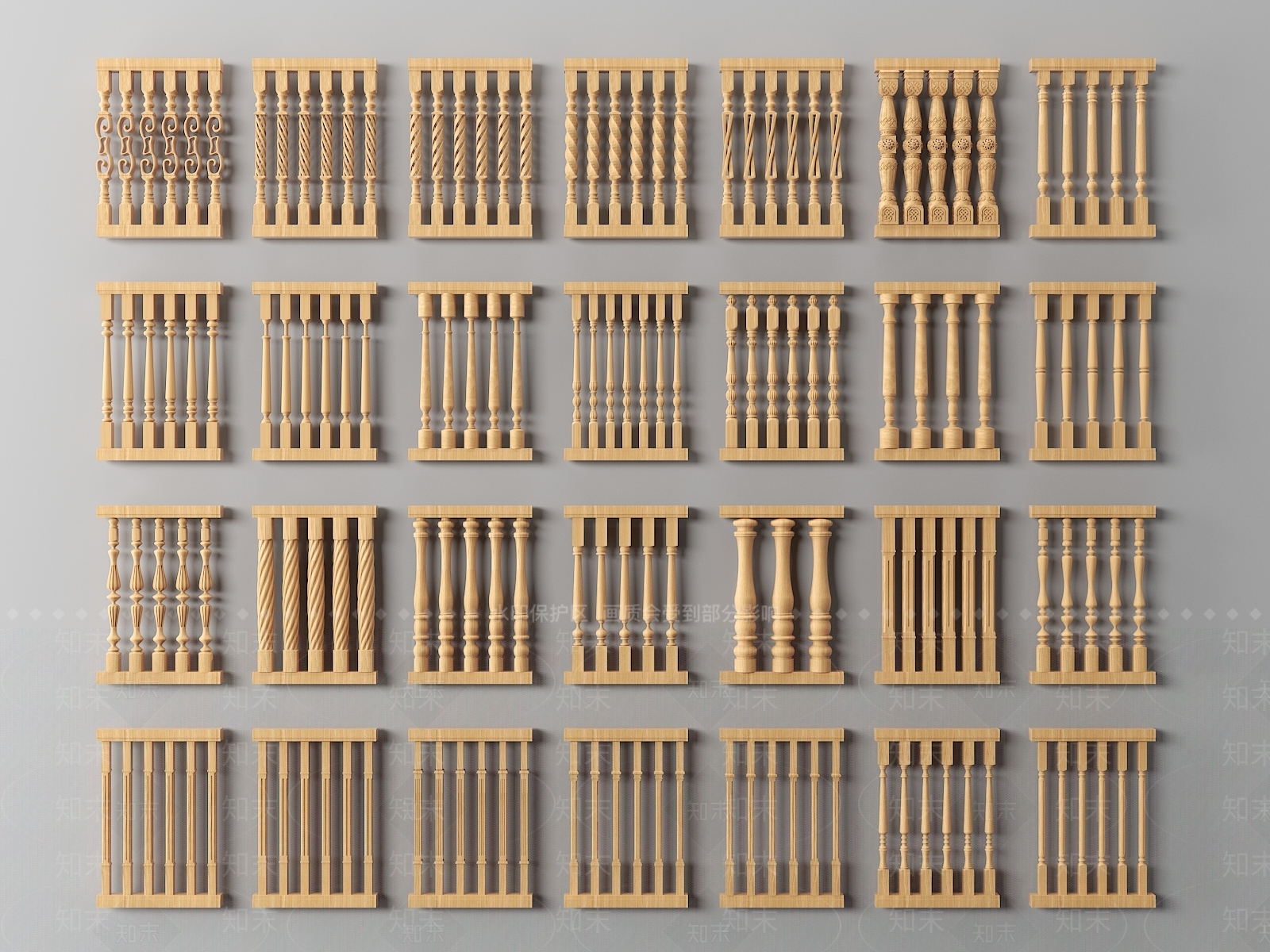 现代木栏杆SU模型下载【ID:1154338665】