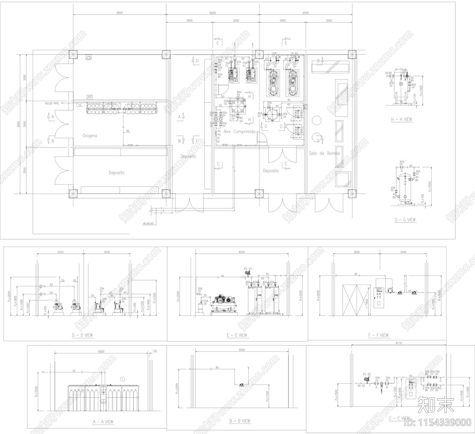 医院氧气室cad施工图下载【ID:1154339000】