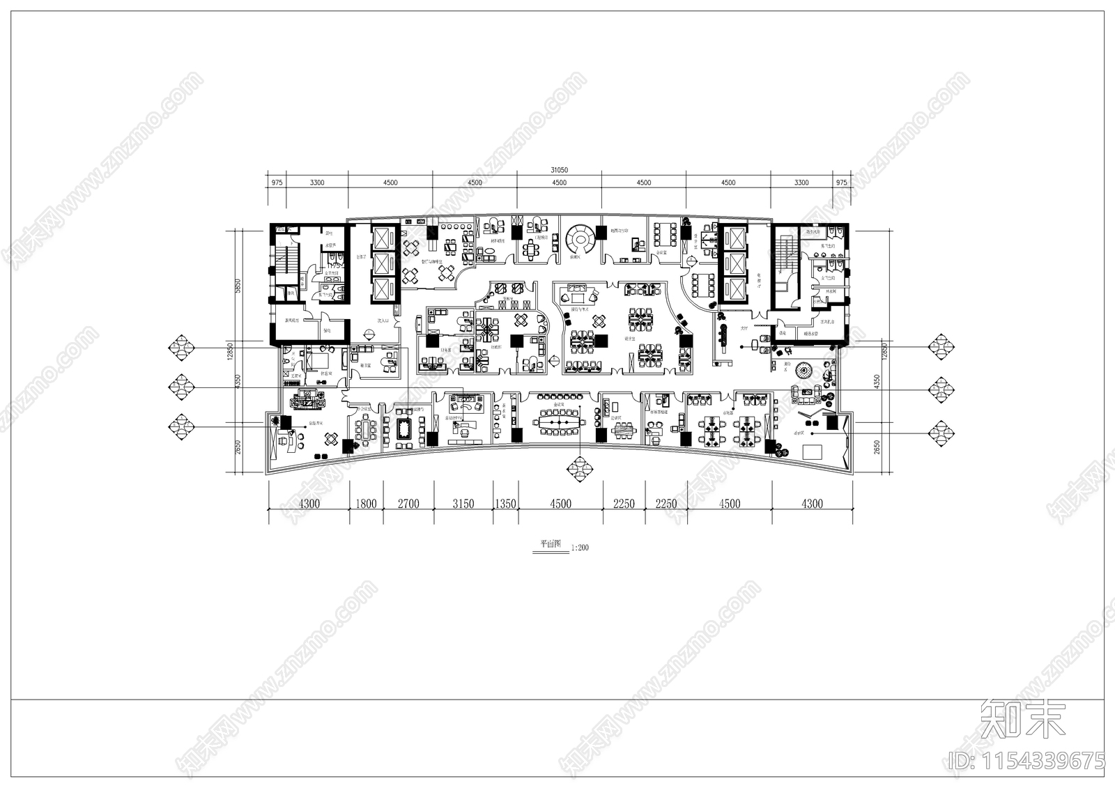 办公空间装修cad施工图下载【ID:1154339675】