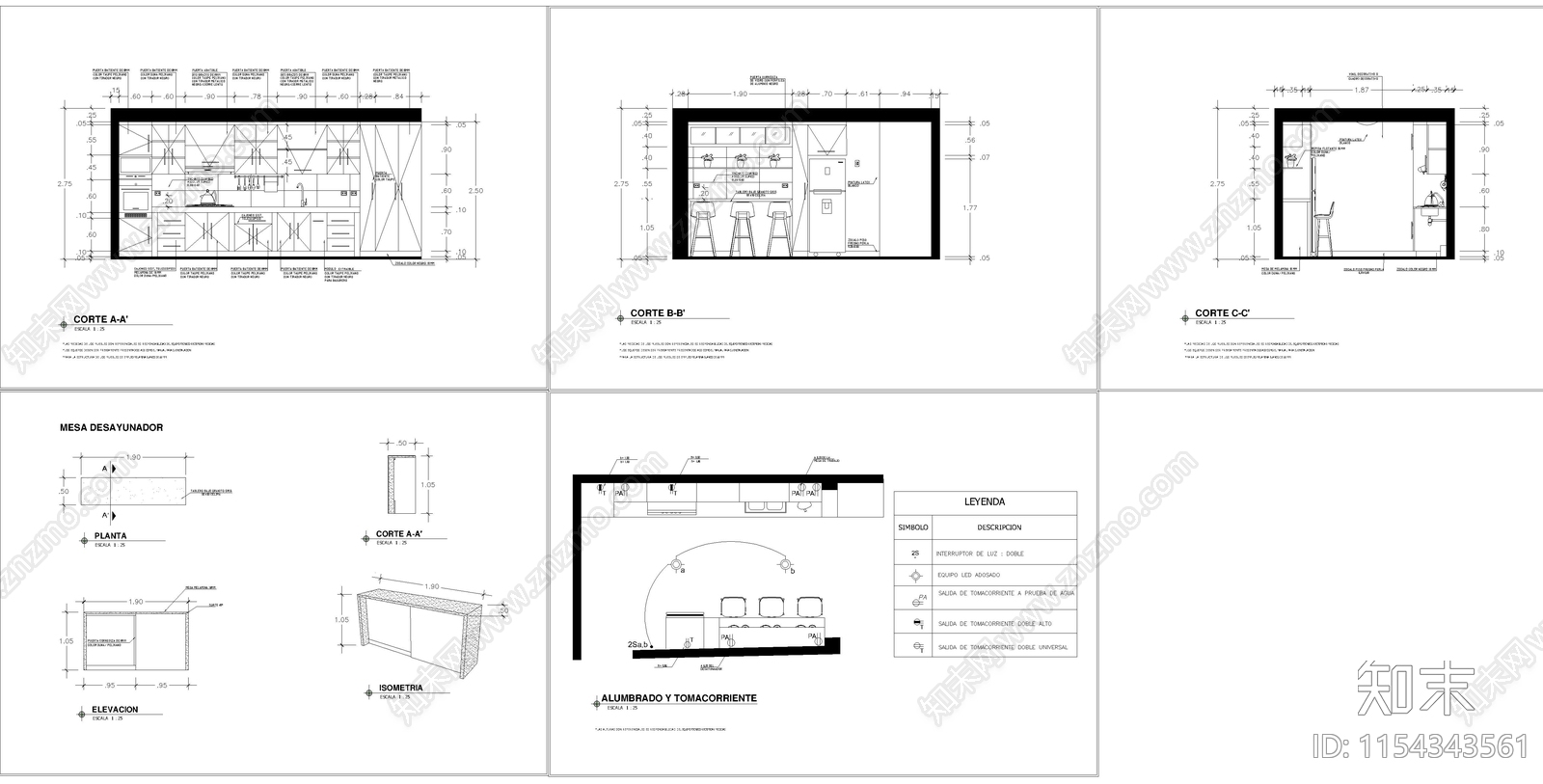 厨房室内空间施工图下载【ID:1154343561】