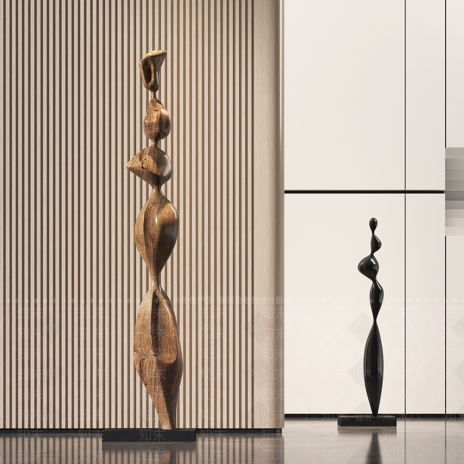 现代抽象木质雕塑摆件3D模型下载【ID:1154345132】