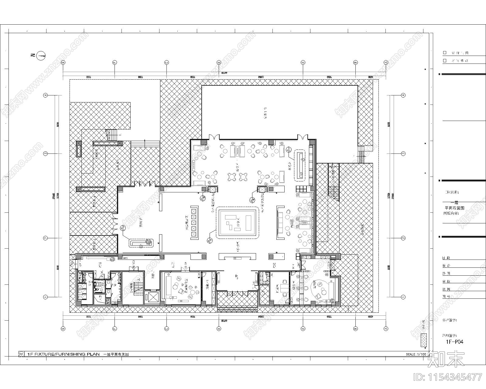 某售售楼中心室内cad施工图下载【ID:1154345477】