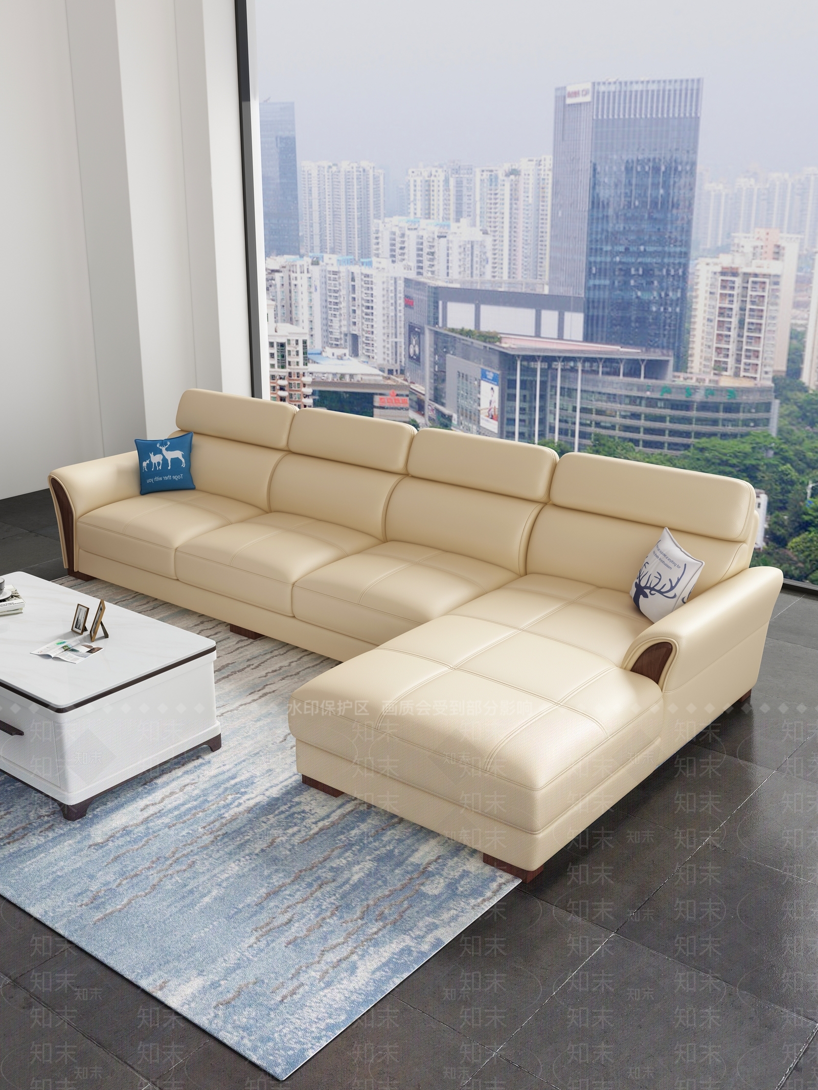 现代皮革多人沙发3D模型下载【ID:1154345717】