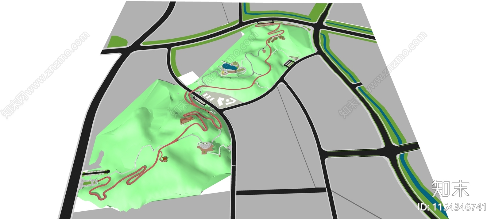 现代山地景观公园SU模型下载【ID:1154346741】