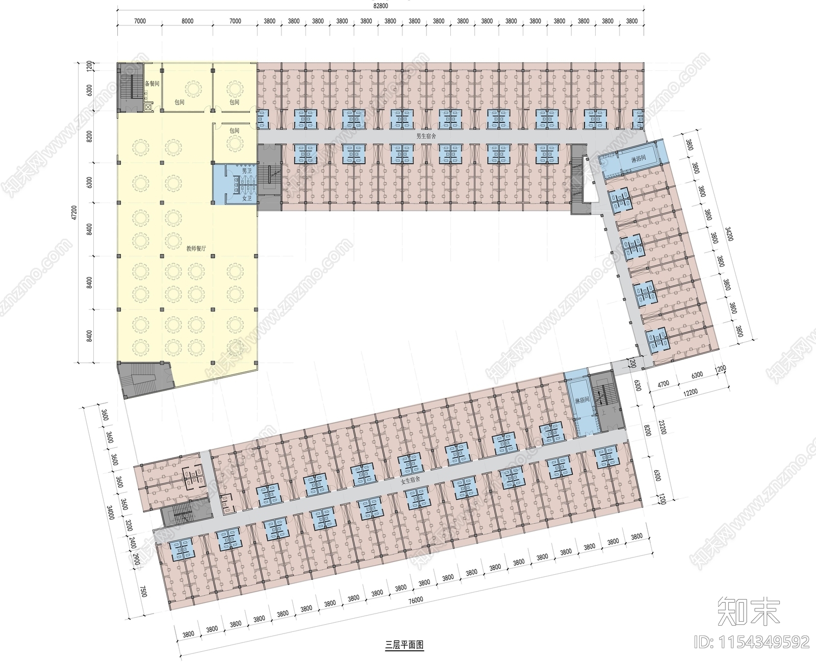 中小学宿舍楼建筑cad施工图下载【ID:1154349592】