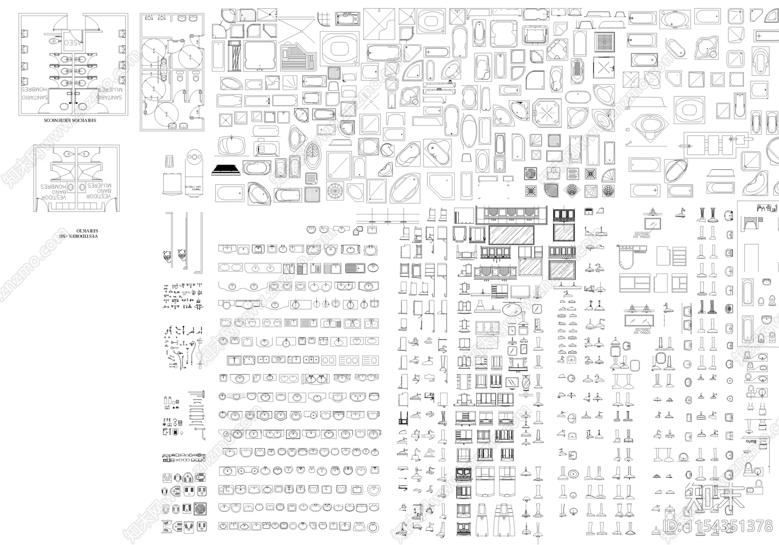 卫生间构件cad施工图下载【ID:1154351378】