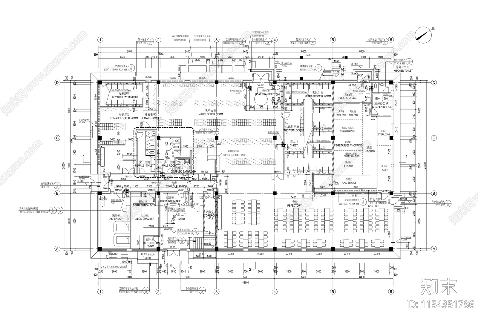 食堂办公楼建筑cad施工图下载【ID:1154351786】