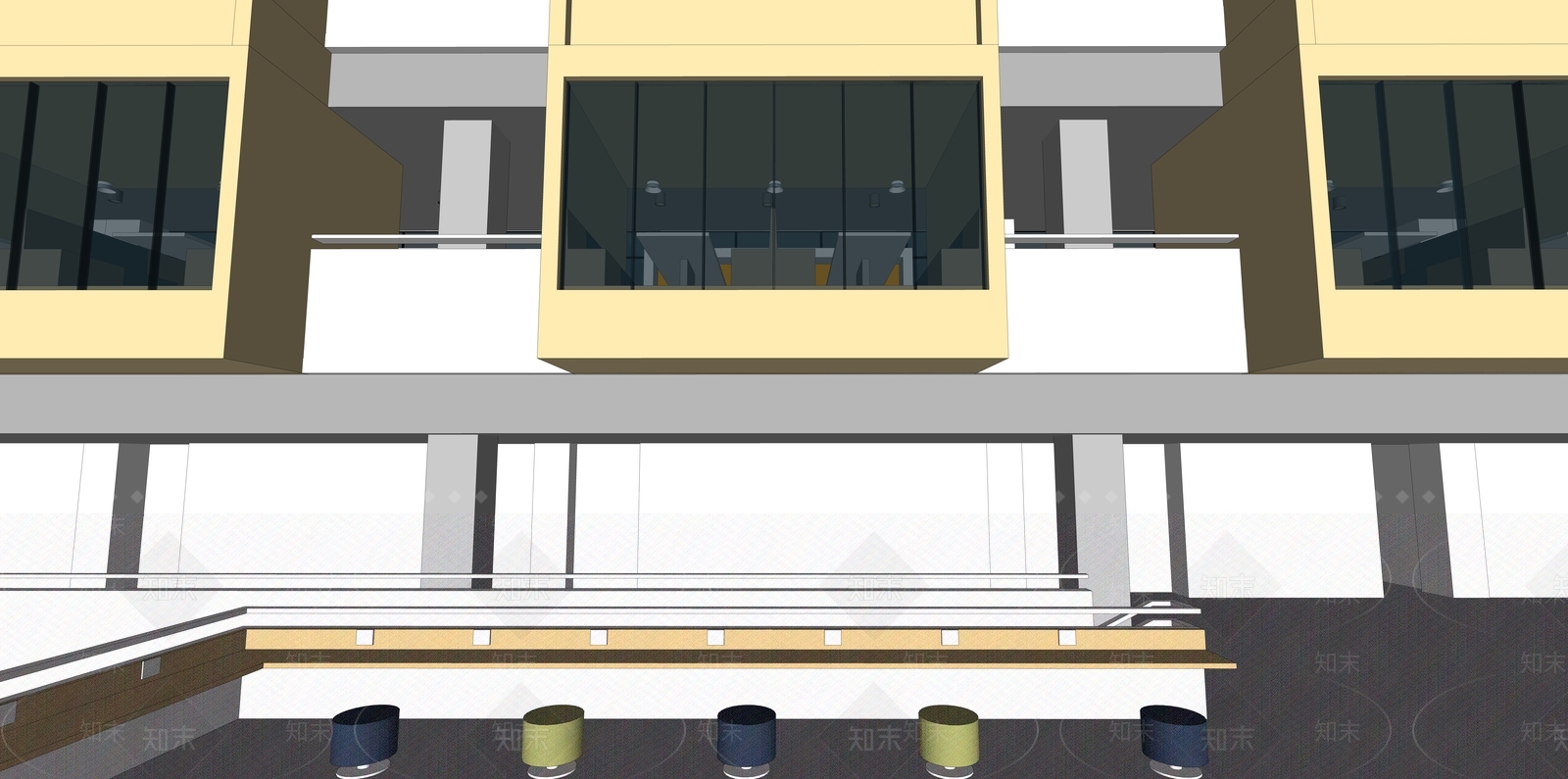 现代风格教学楼大厅SU模型下载【ID:1154352995】