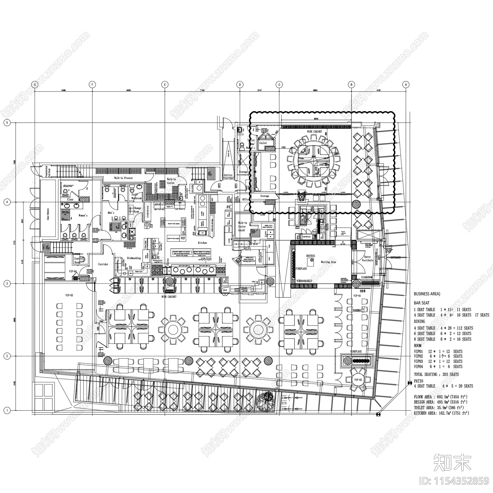温哥华全聚德餐厅室内cad施工图下载【ID:1154352859】