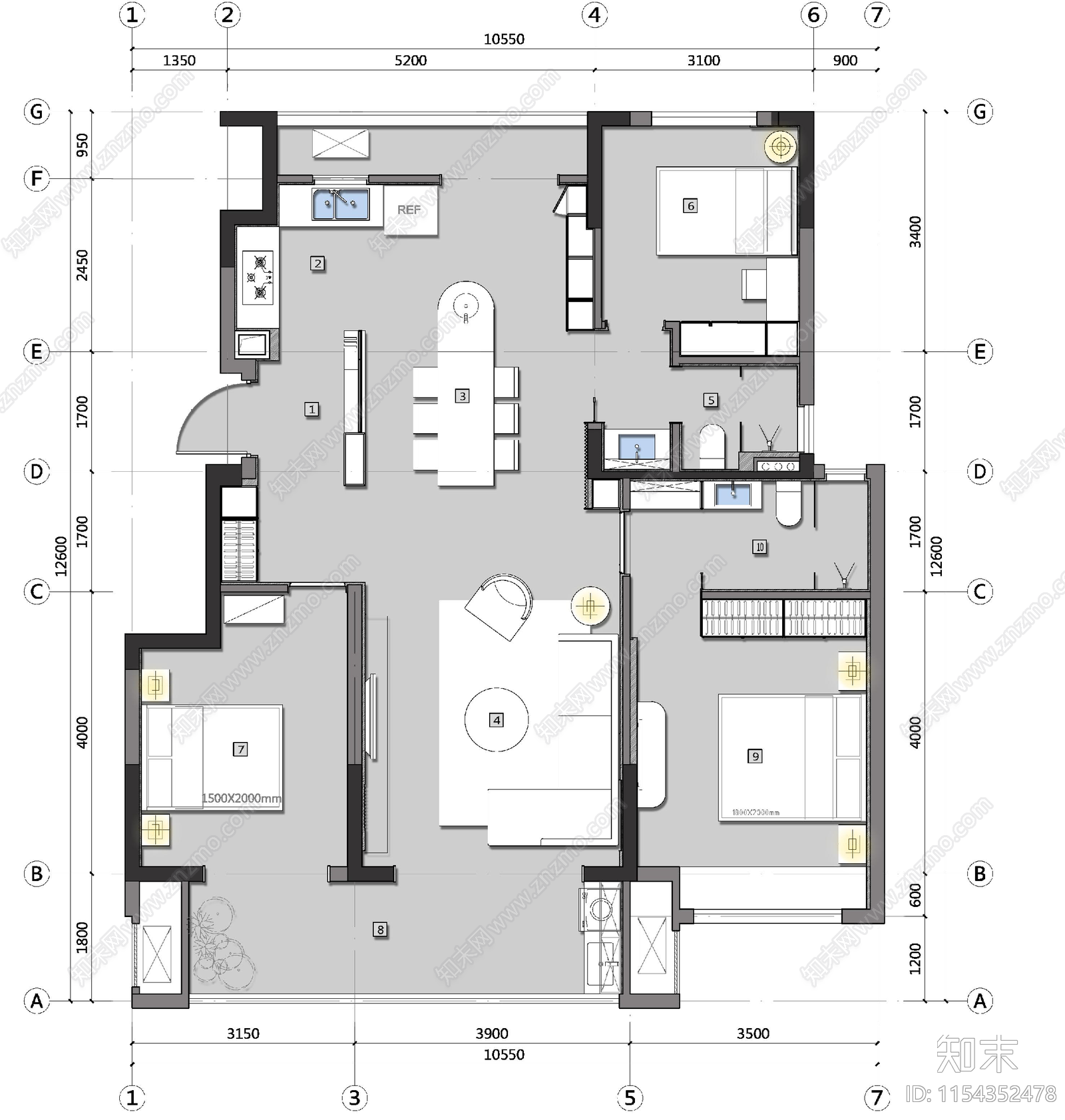 现代风格样板间室内cad施工图下载【ID:1154352478】