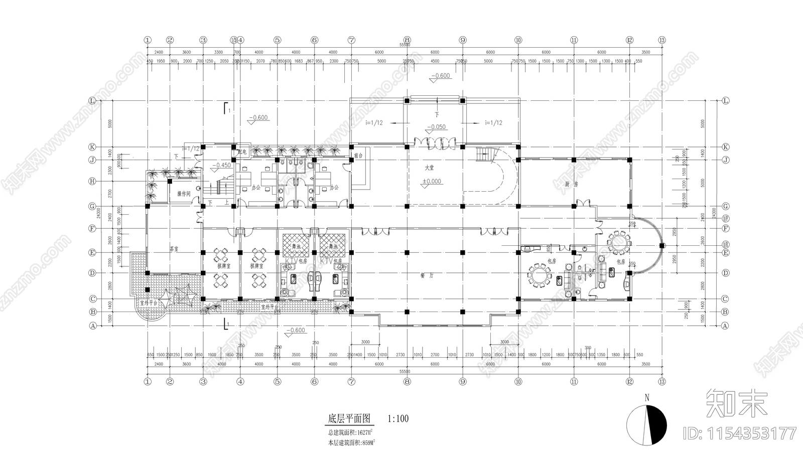 某小区公建会所设计图cad施工图下载【ID:1154353177】