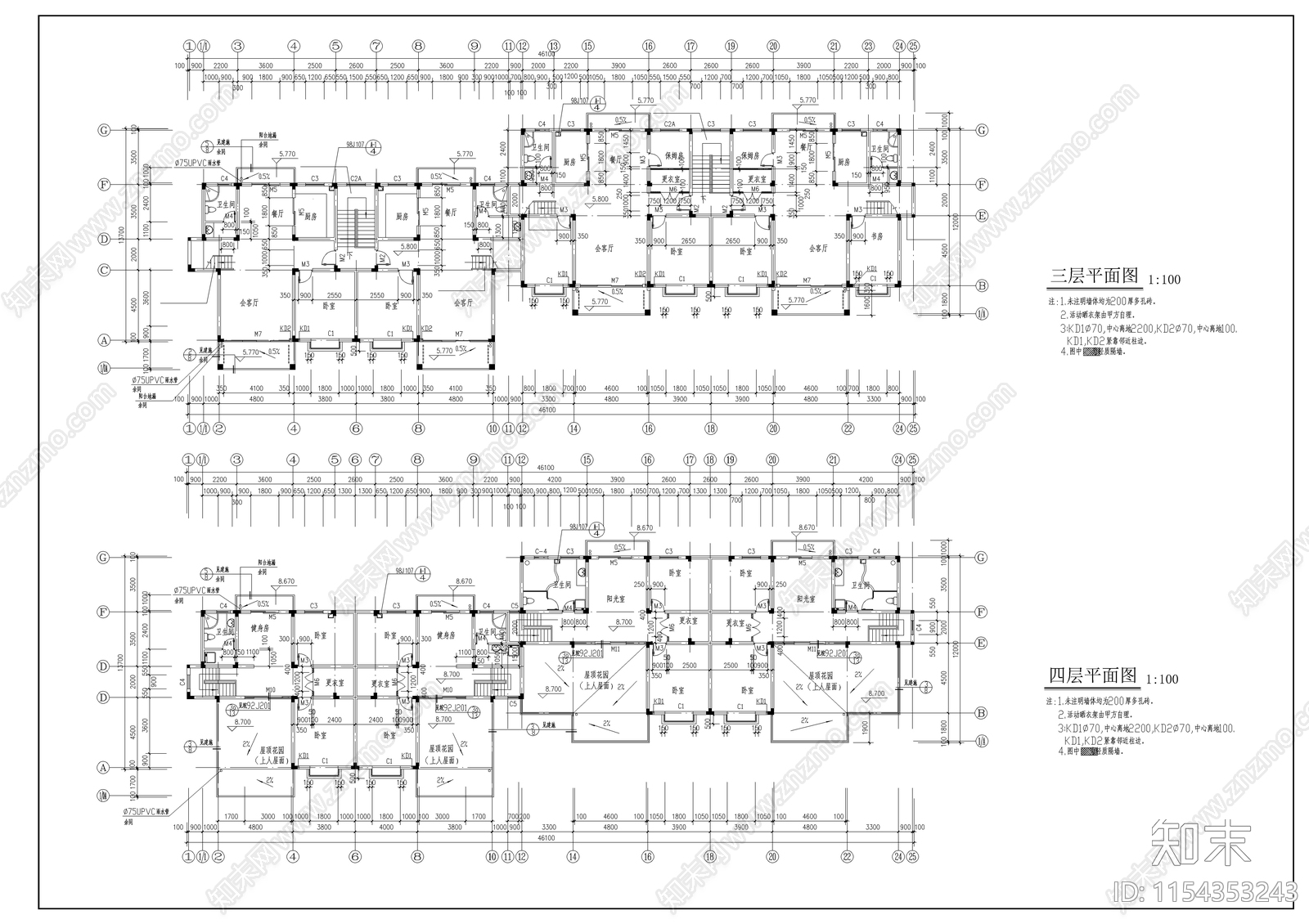 某小区住宅区建筑cad施工图下载【ID:1154353243】