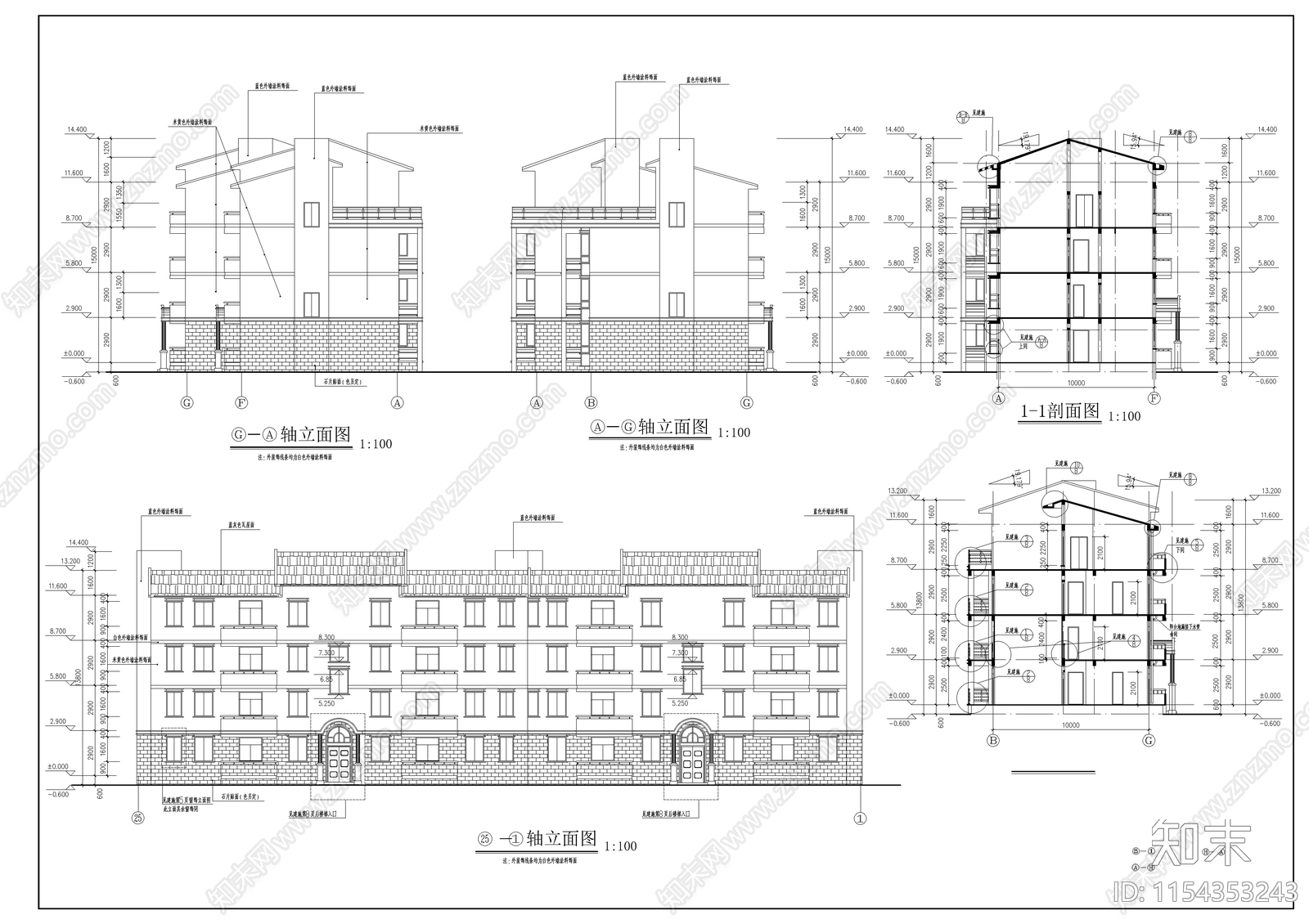 某小区住宅区建筑cad施工图下载【ID:1154353243】