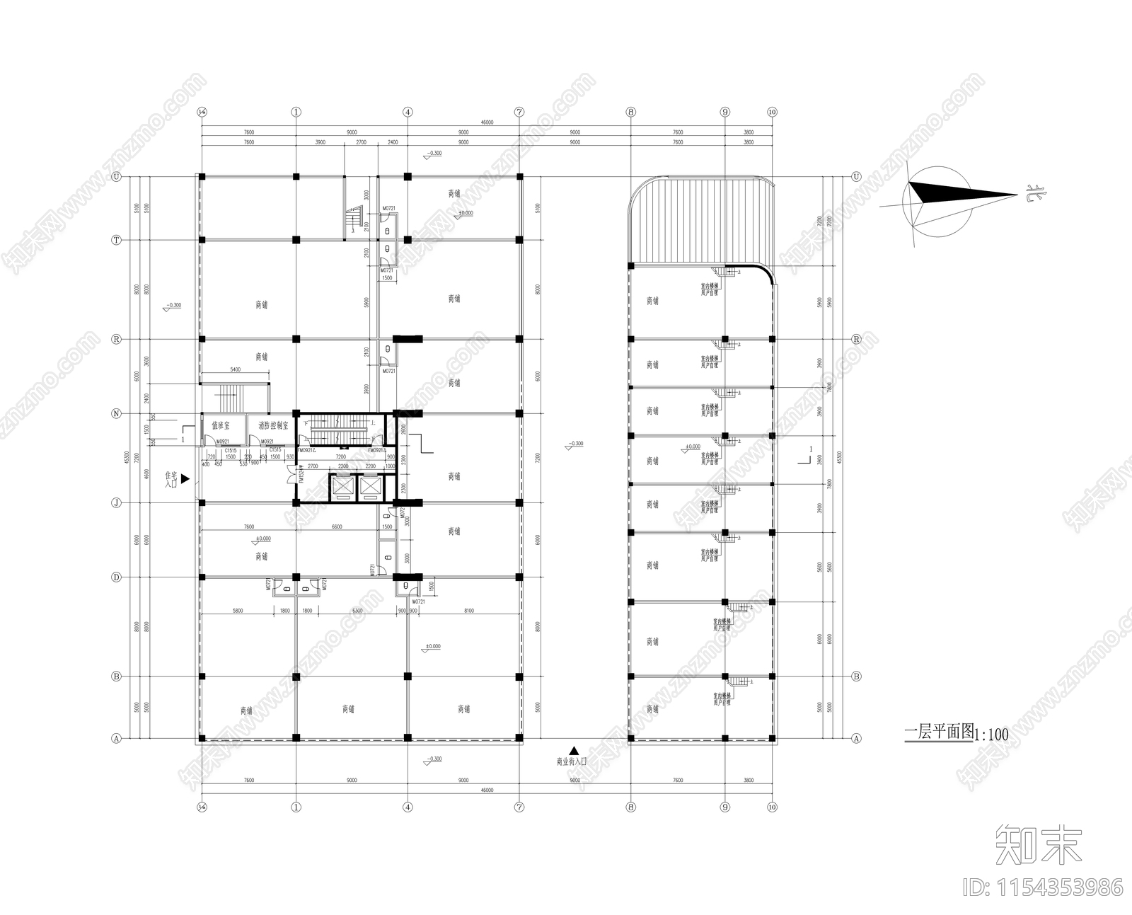 高层商务住宅区建筑cad施工图下载【ID:1154353986】