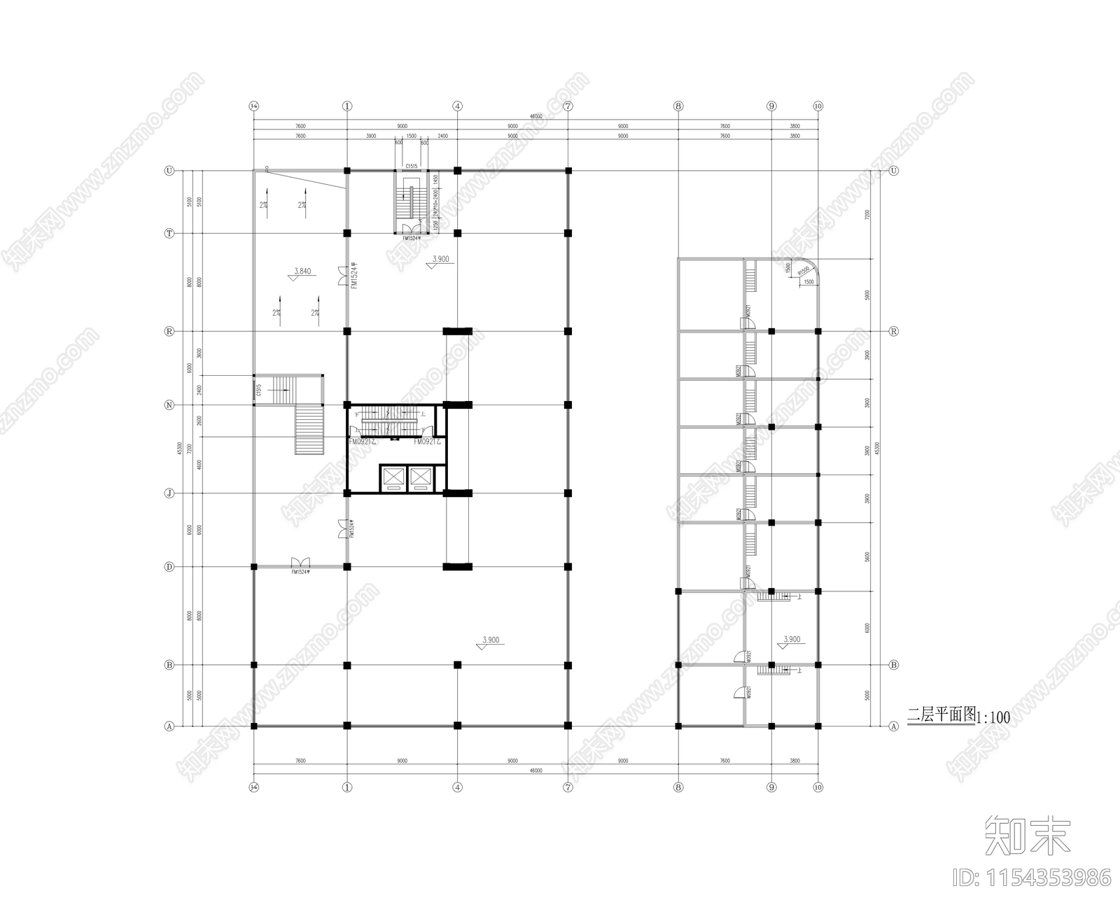 高层商务住宅区建筑cad施工图下载【ID:1154353986】