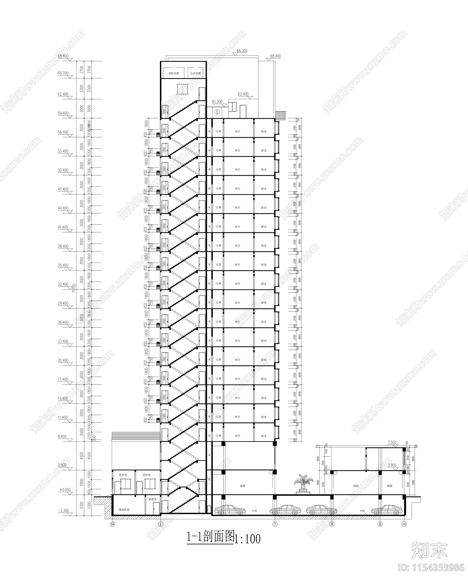 高层商务住宅区建筑cad施工图下载【ID:1154353986】