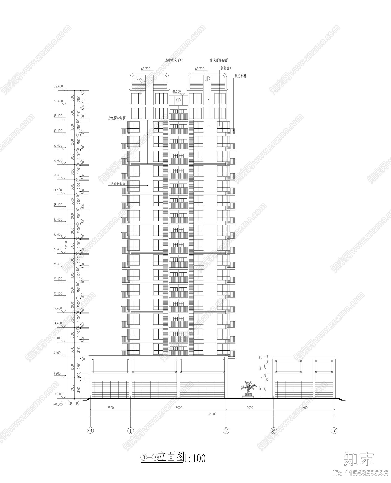 高层商务住宅区建筑cad施工图下载【ID:1154353986】