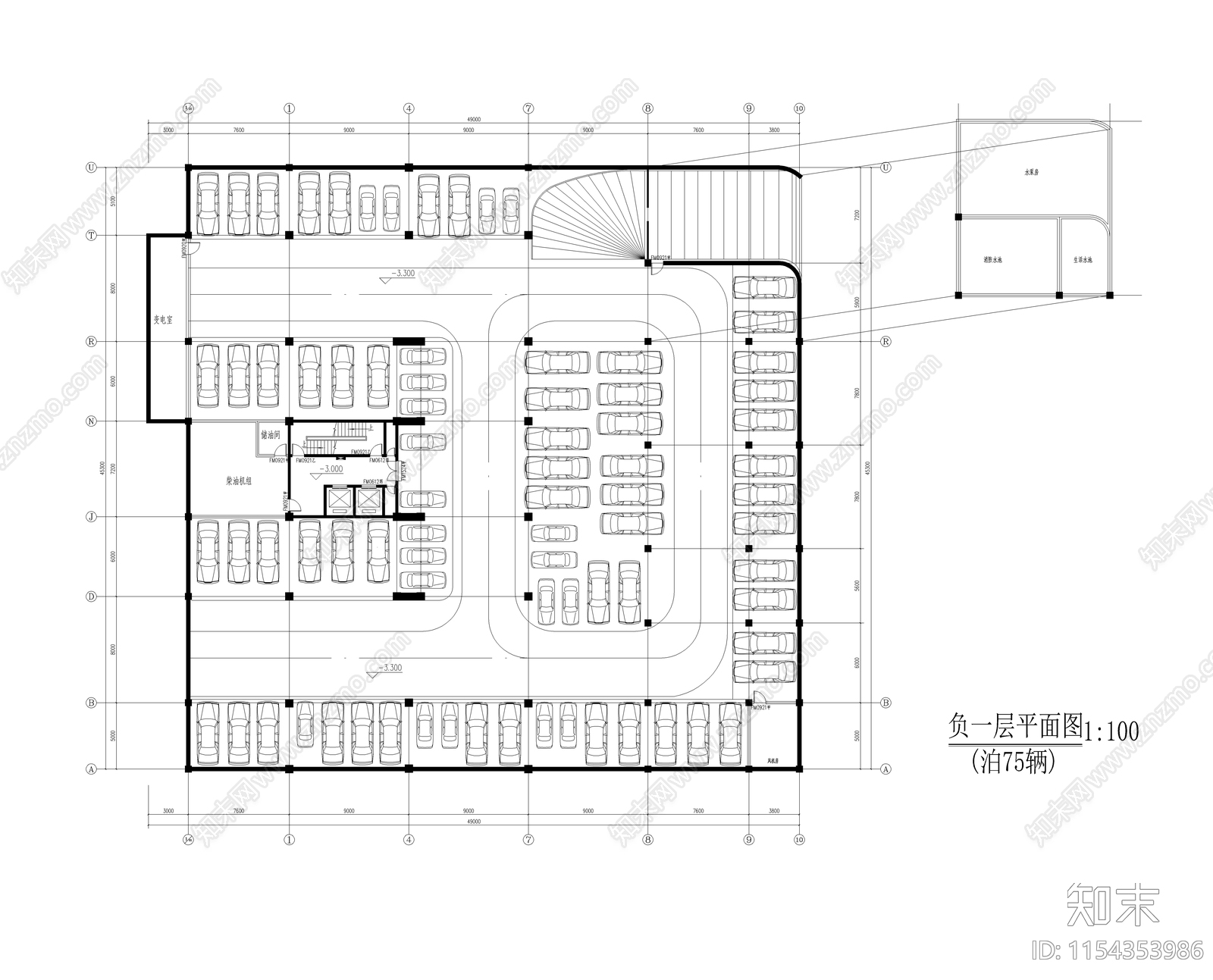 高层商务住宅区建筑cad施工图下载【ID:1154353986】