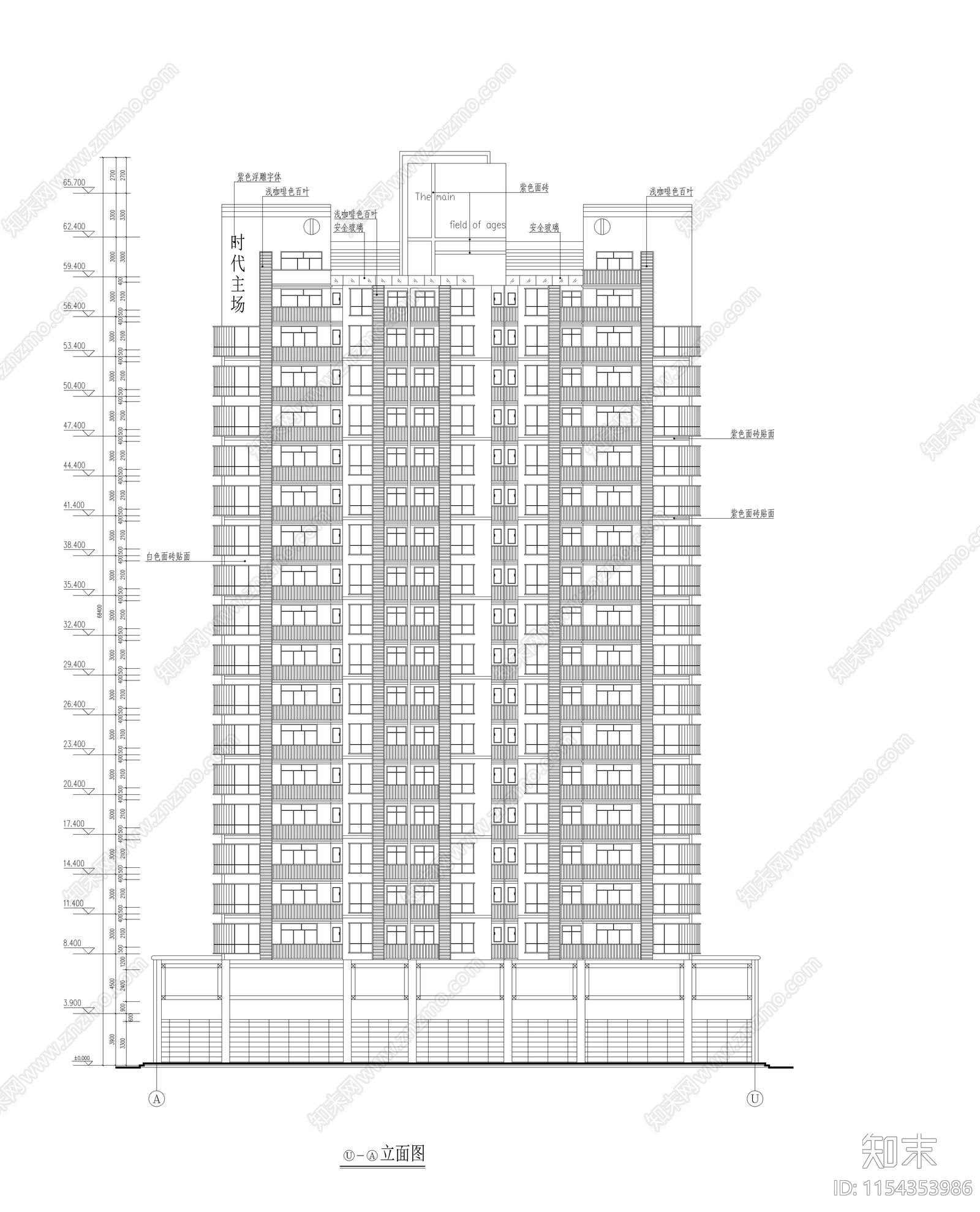 高层商务住宅区建筑cad施工图下载【ID:1154353986】