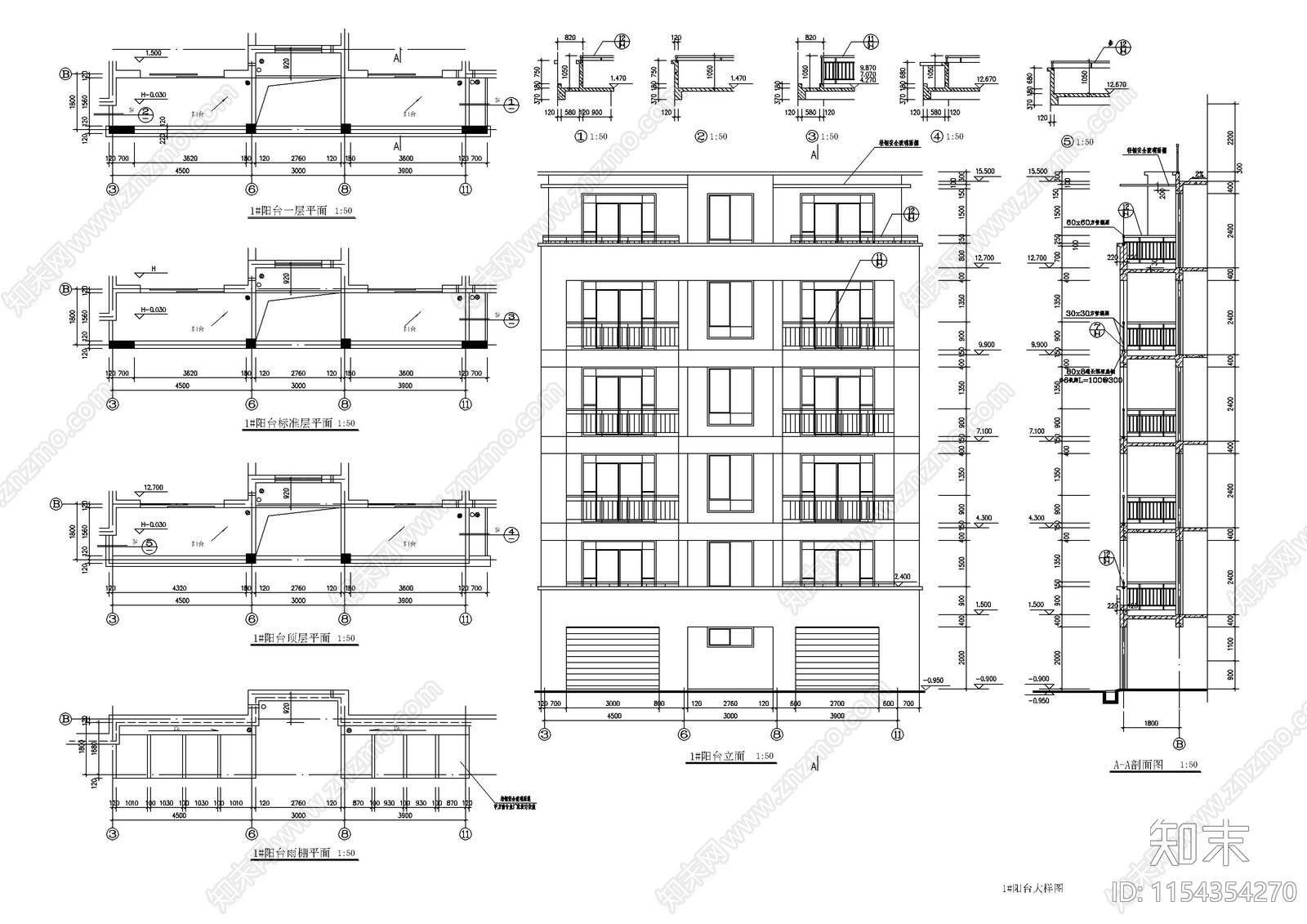 6层住宅区建筑cad施工图下载【ID:1154354270】