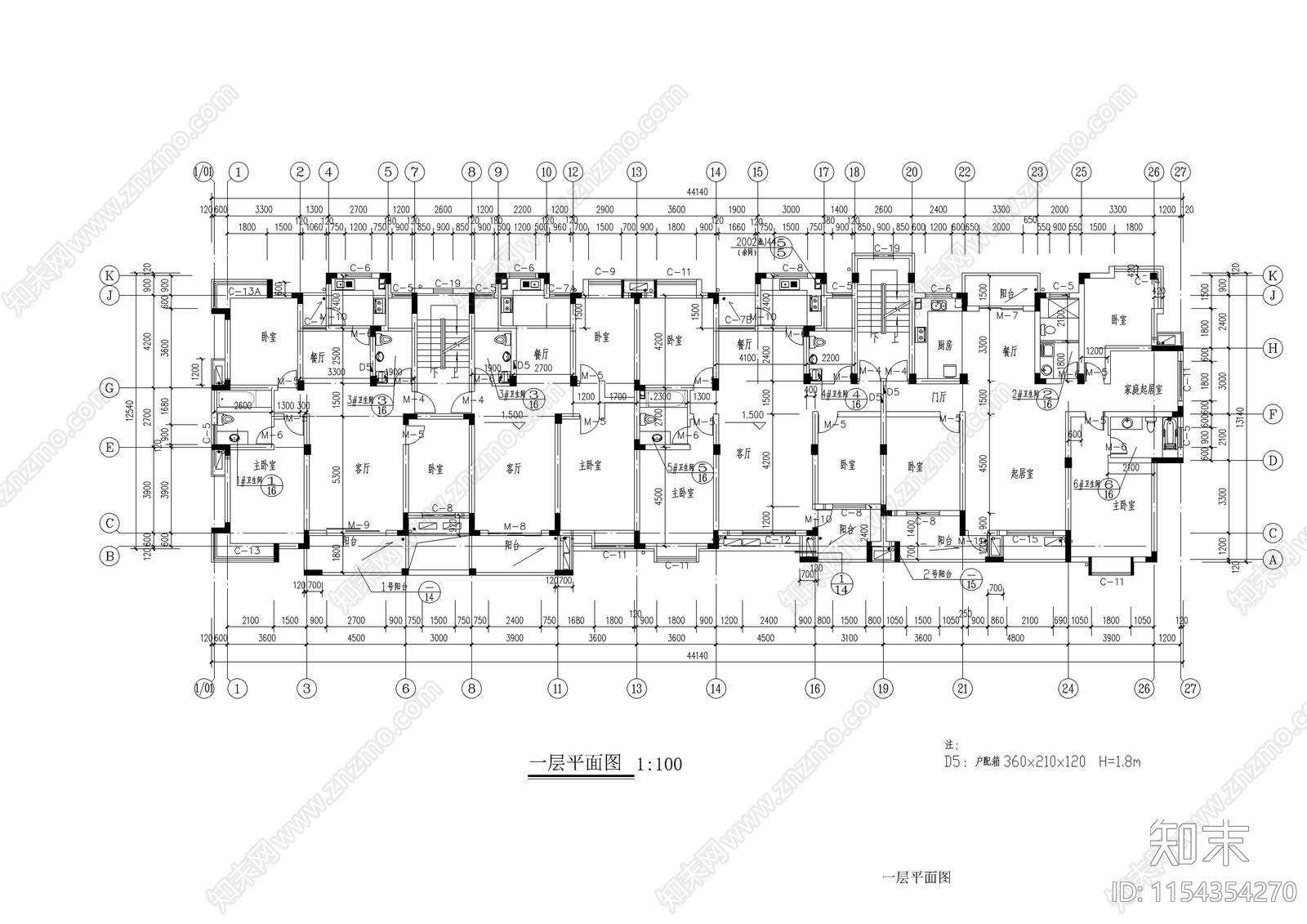 6层住宅区建筑cad施工图下载【ID:1154354270】