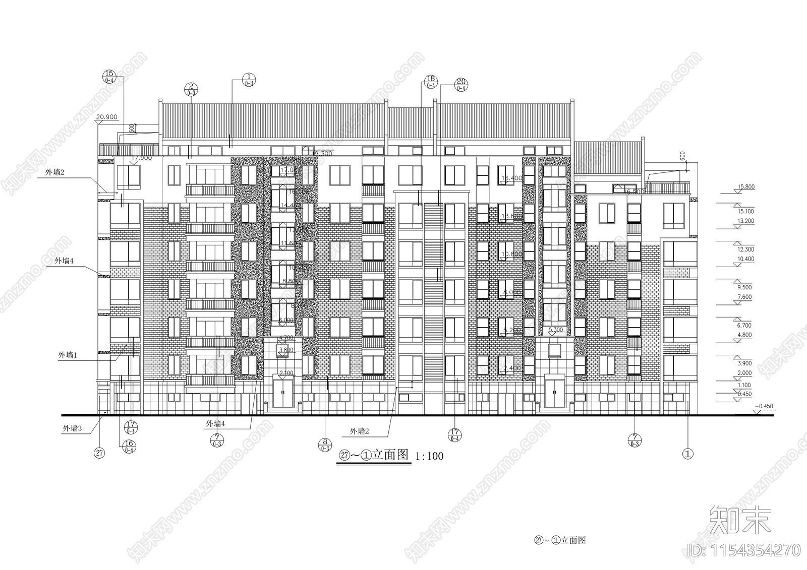 6层住宅区建筑cad施工图下载【ID:1154354270】