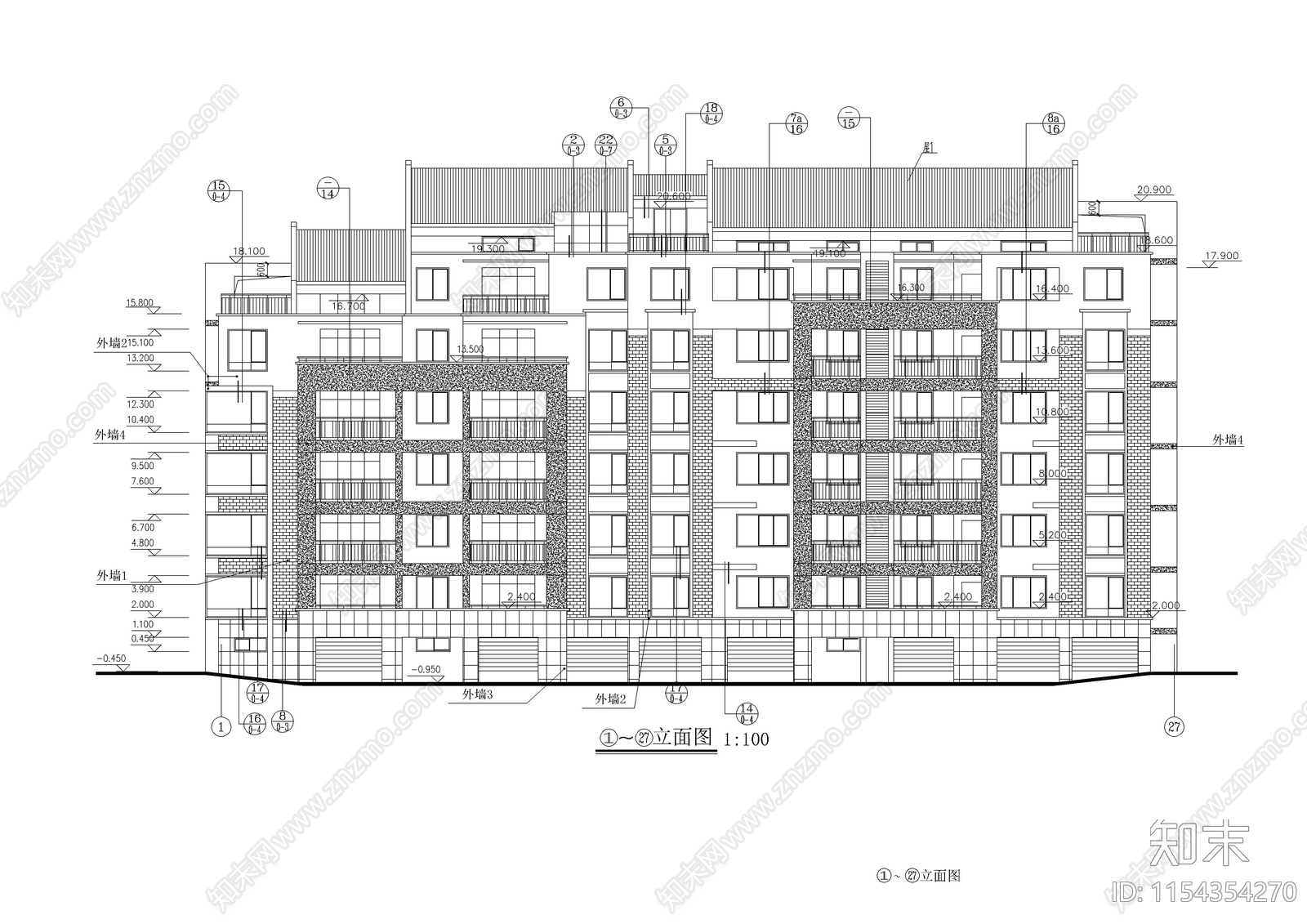 6层住宅区建筑cad施工图下载【ID:1154354270】