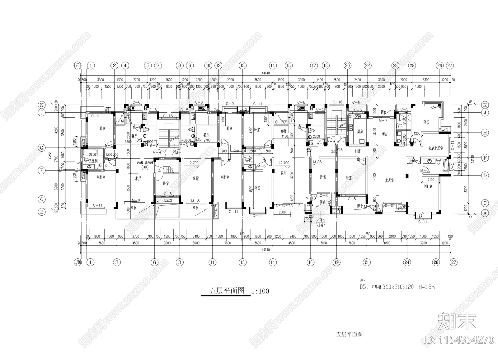 6层住宅区建筑cad施工图下载【ID:1154354270】