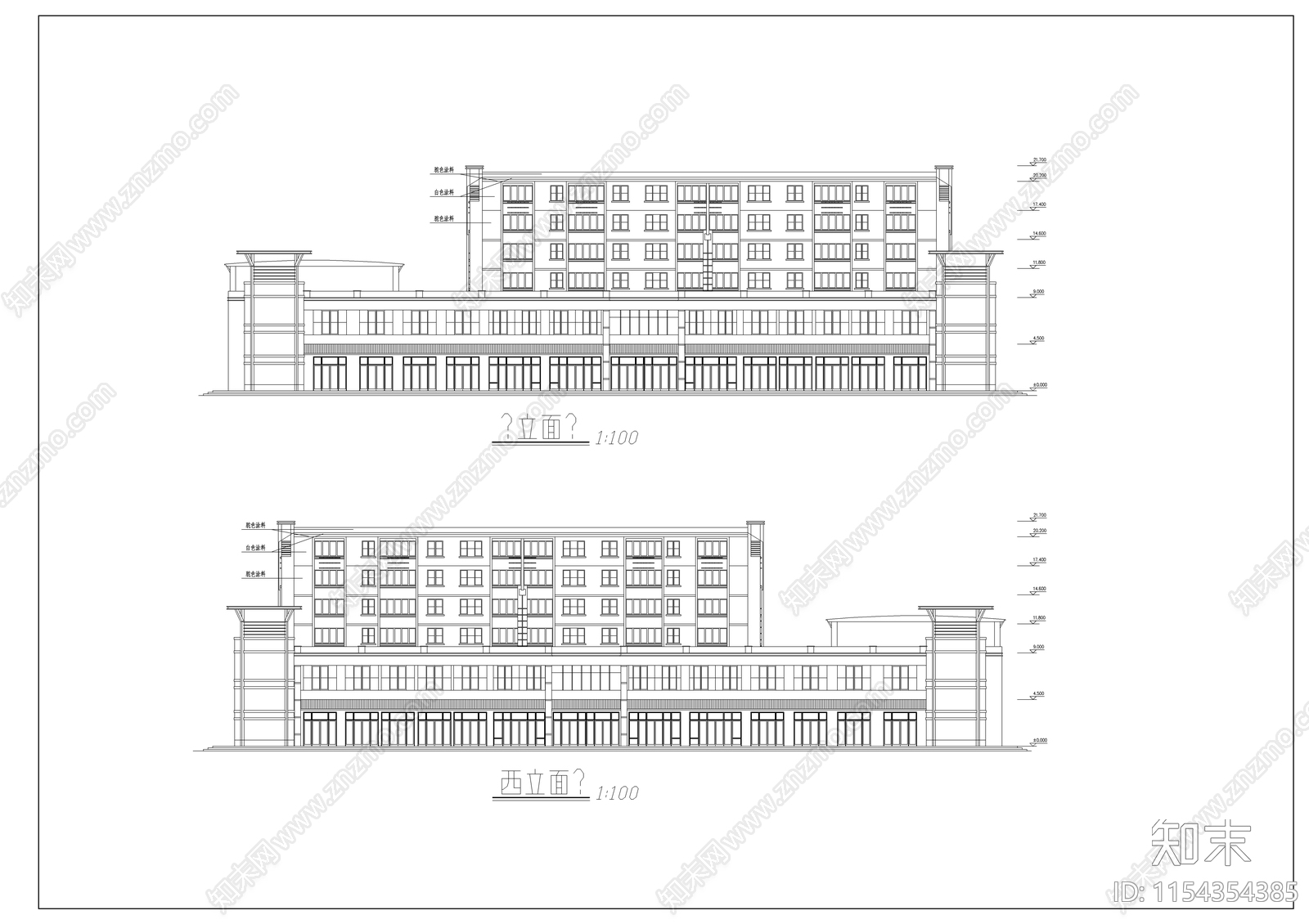 6层商住综合楼建筑cad施工图下载【ID:1154354385】