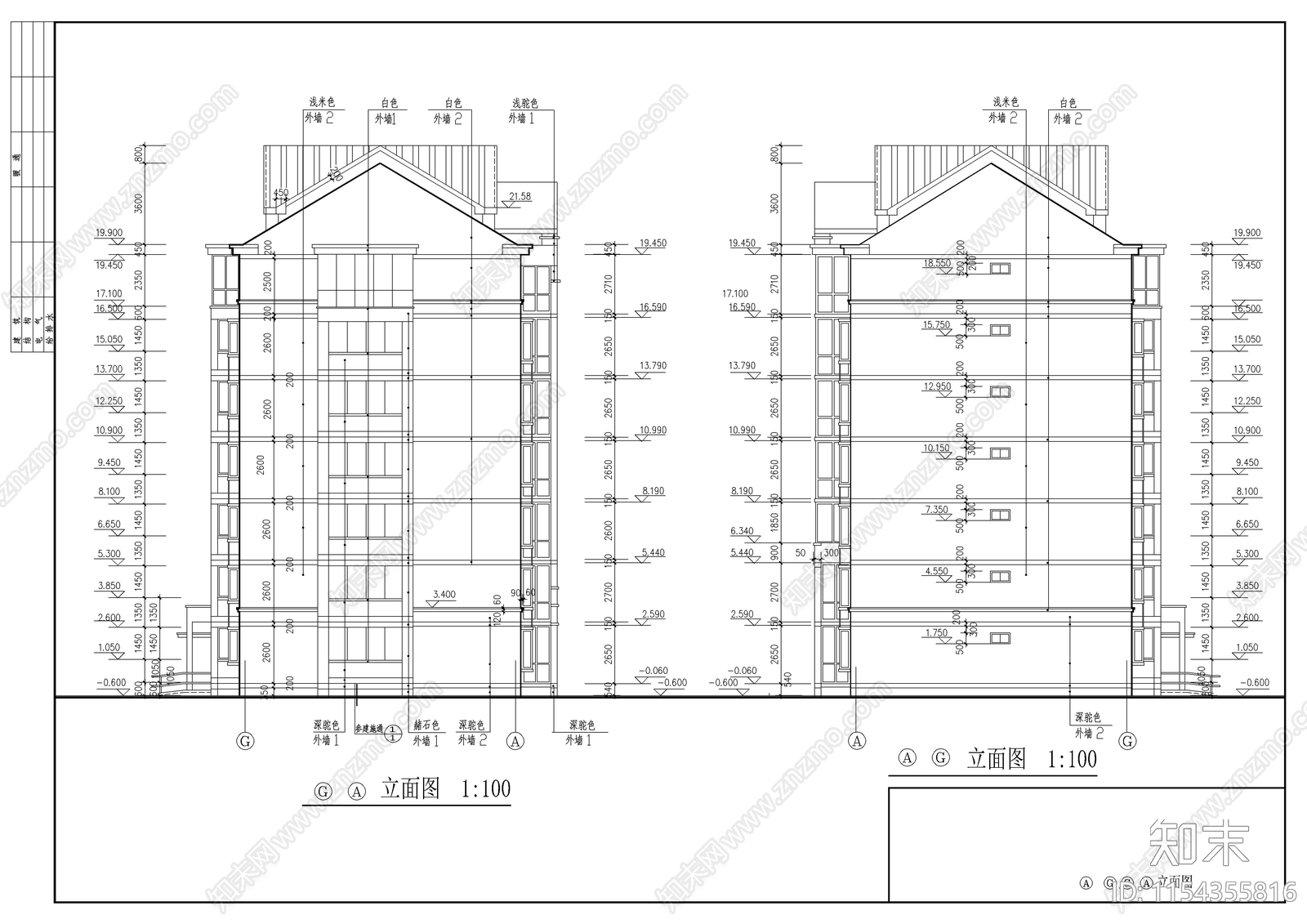 七层住宅区建筑cad施工图下载【ID:1154355816】