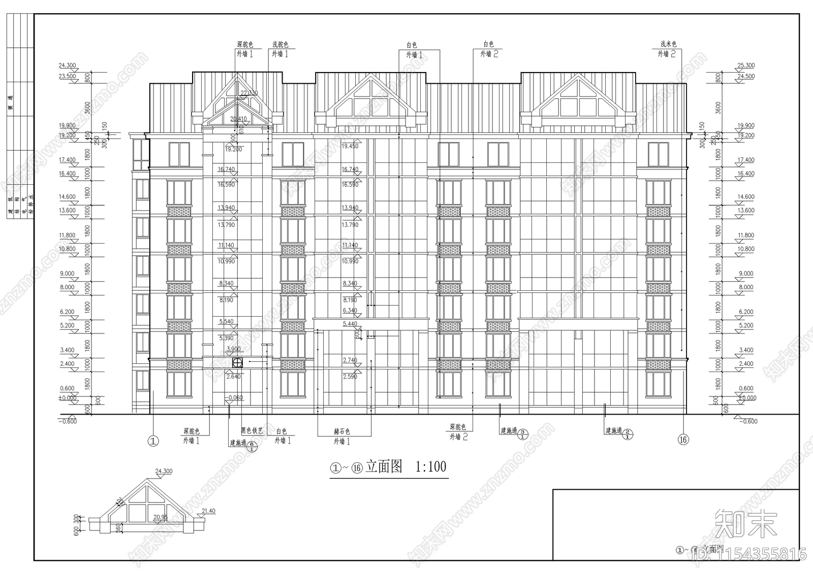 七层住宅区建筑cad施工图下载【ID:1154355816】