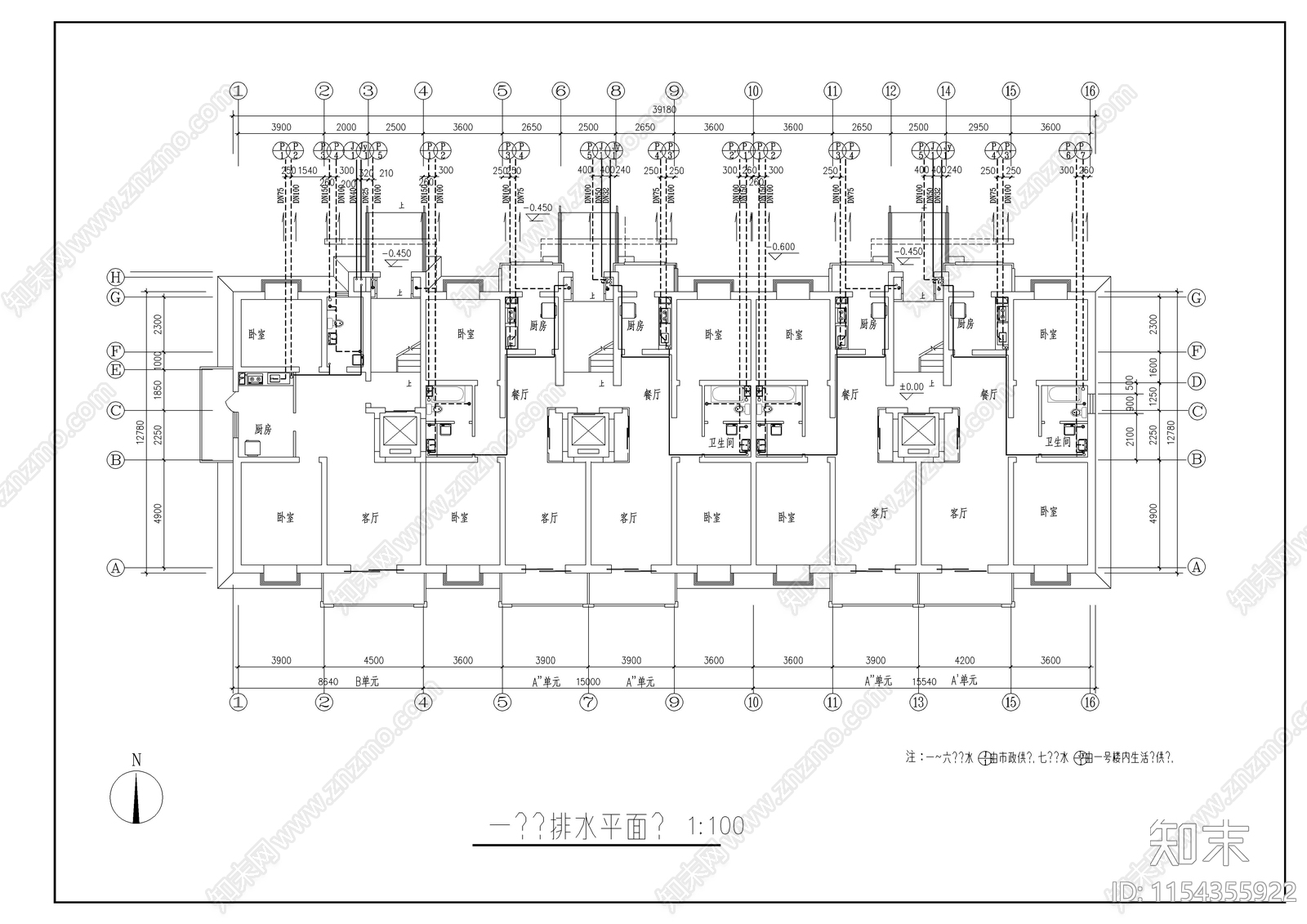 高层住宅建筑给排水cad施工图下载【ID:1154355922】