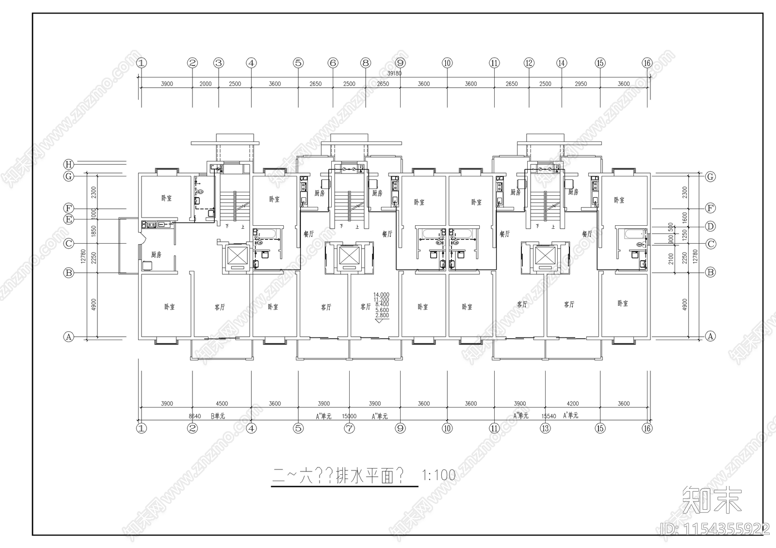 高层住宅建筑给排水cad施工图下载【ID:1154355922】