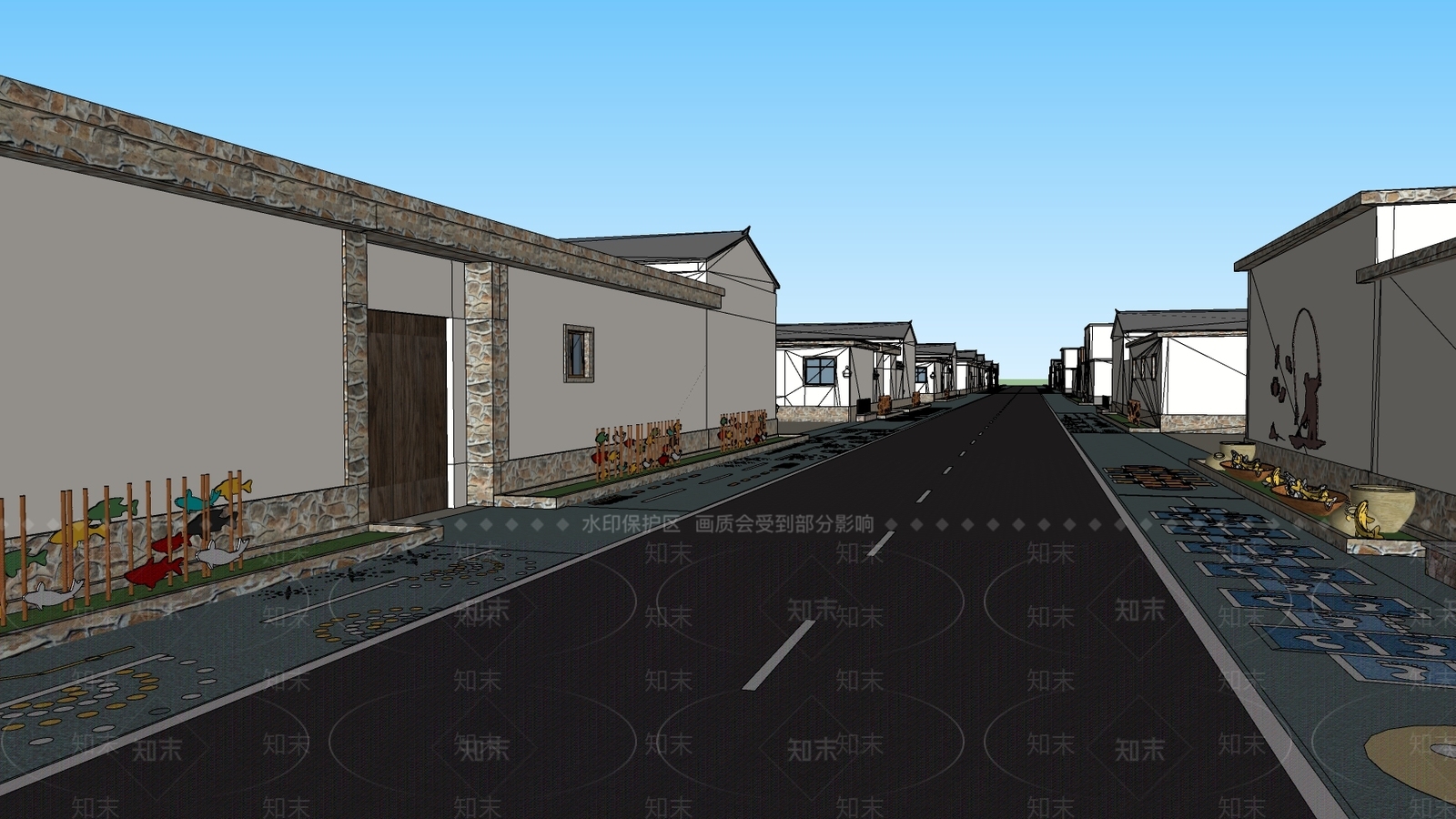 新中式美丽乡村道路SU模型下载【ID:1154404477】