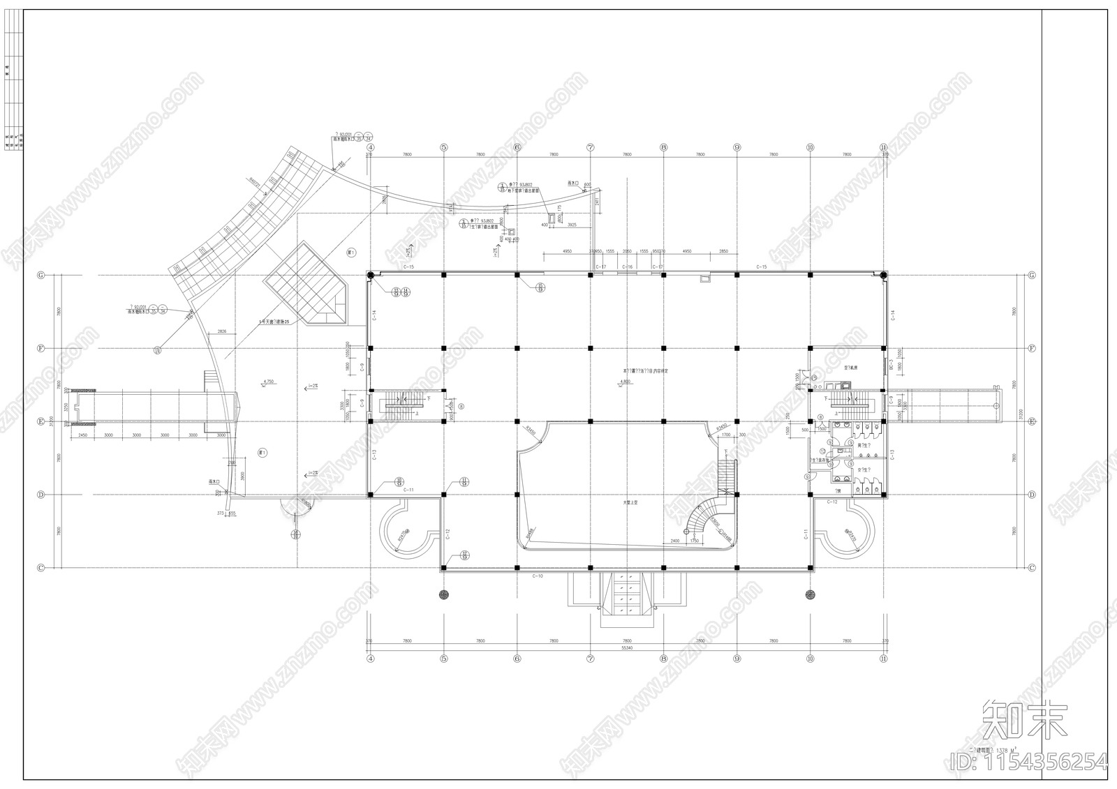 某小区业主会建筑cad施工图下载【ID:1154356254】