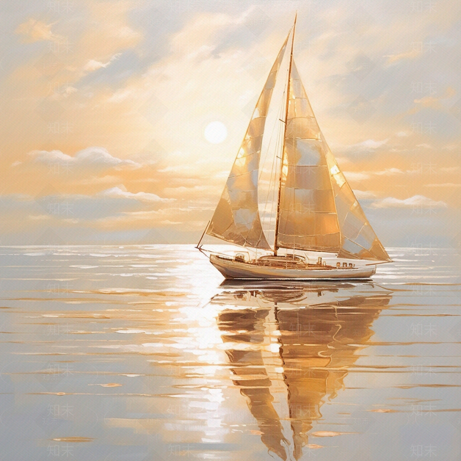 印象派大海帆船油画装饰画贴图下载【ID:1154356995】