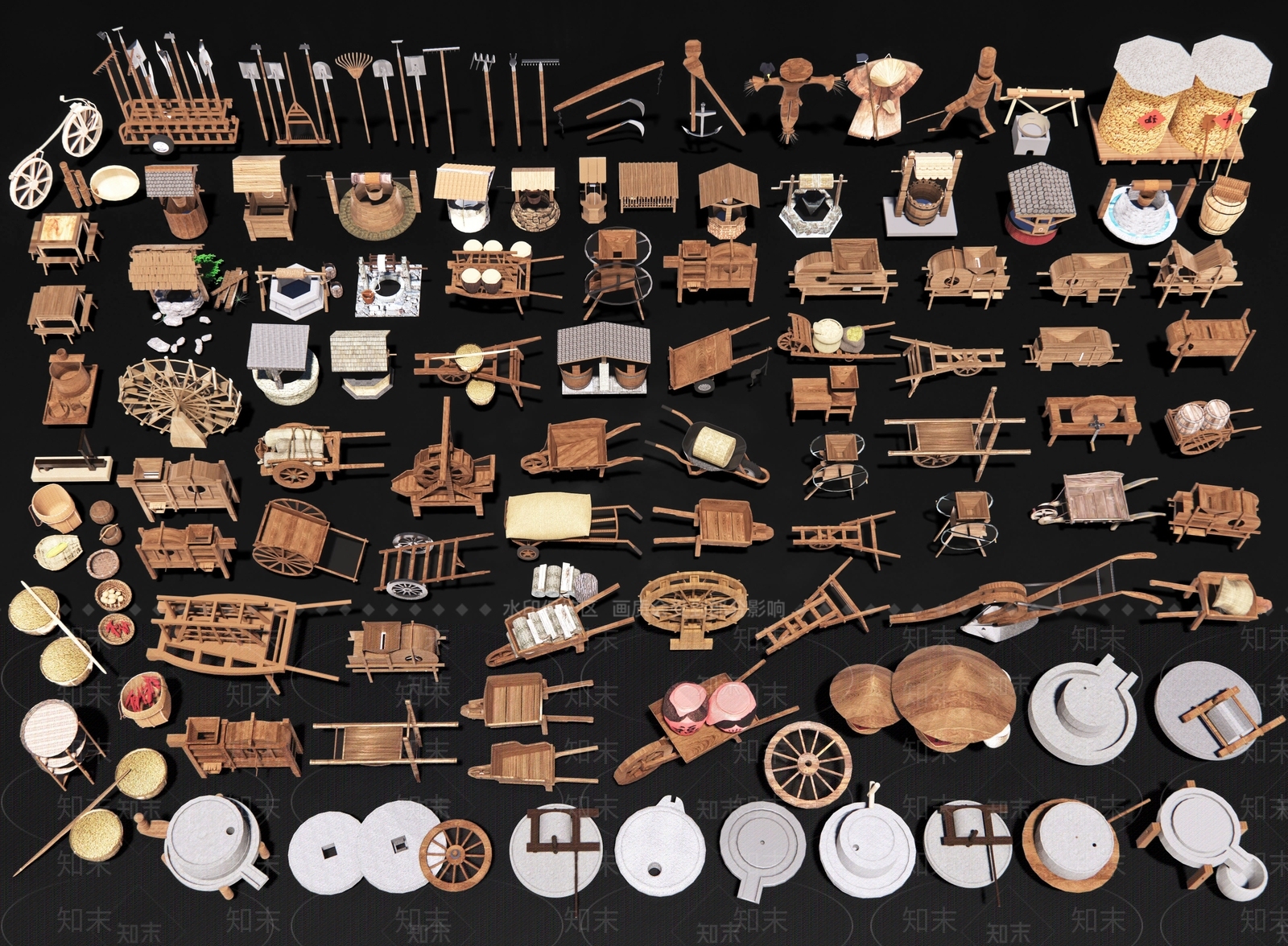 中式乡村农耕小品SU模型下载【ID:1154363237】